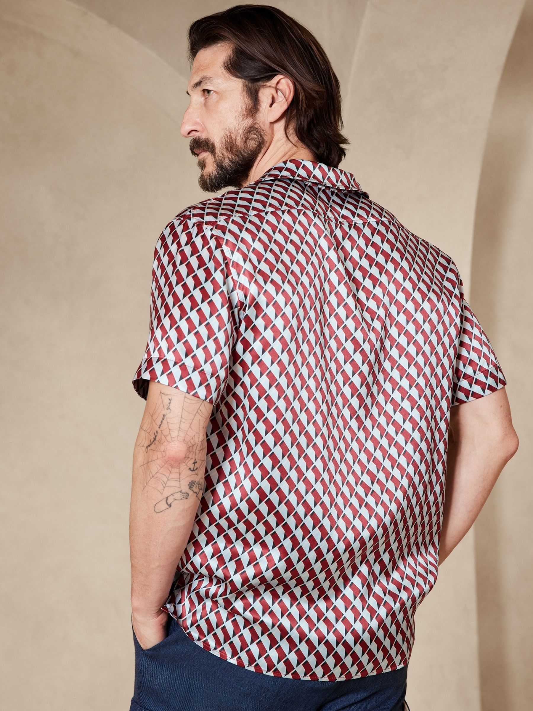 Banana Republic Red Timm Resort Silk Shirt - Image 2 of 4