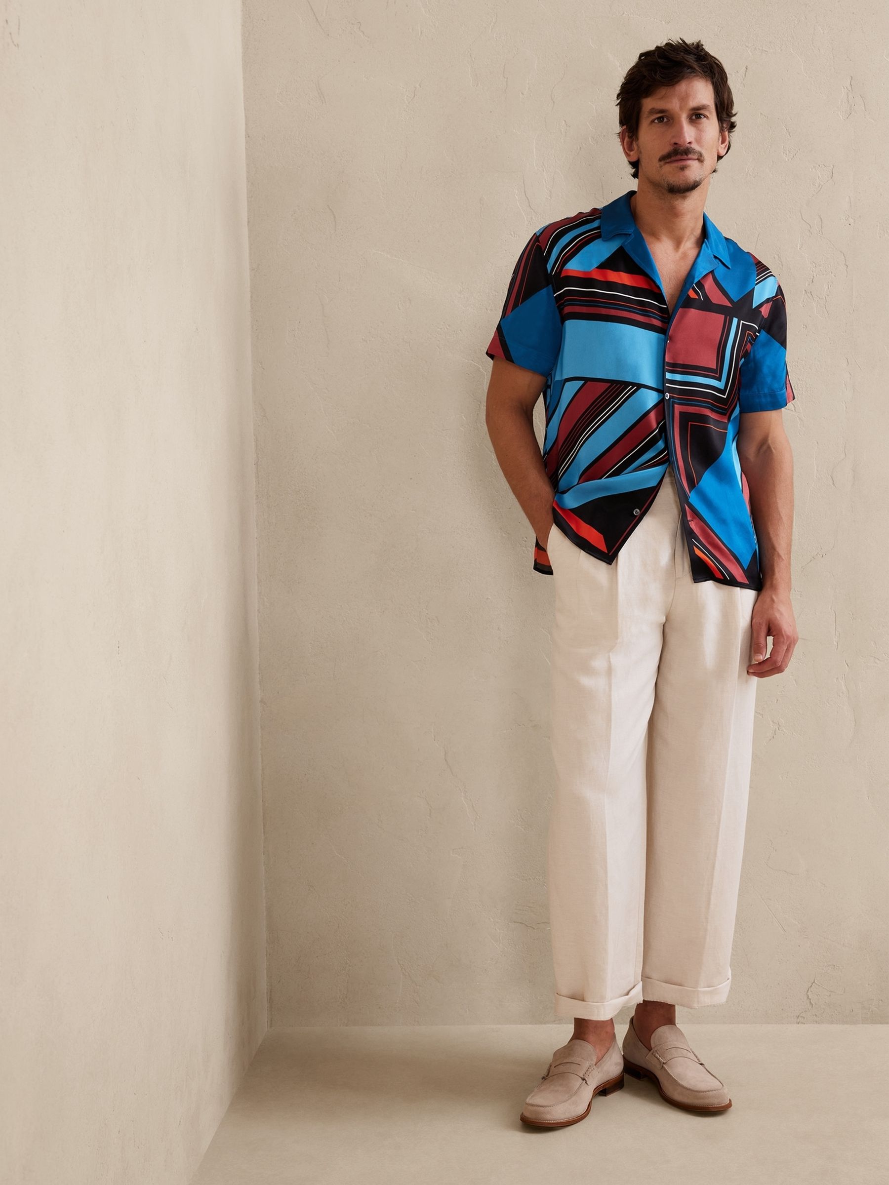 Banana Republic Blue Timm Resort Silk Shirt - Image 1 of 3