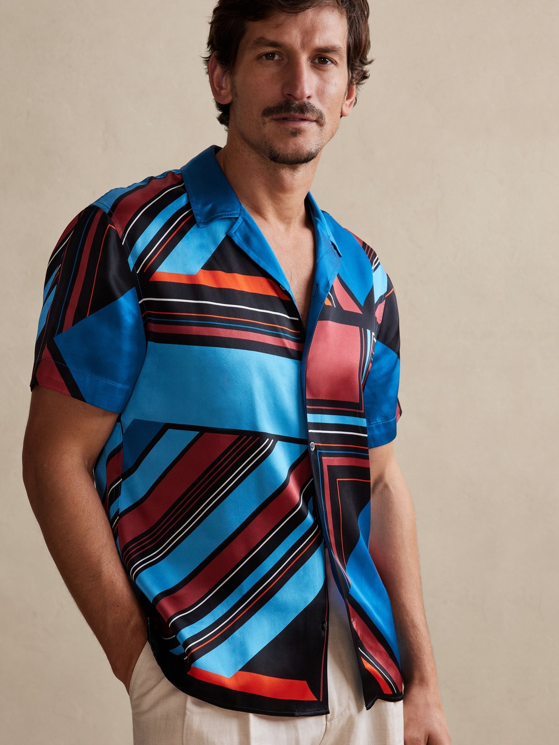 Banana Republic Blue Timm Resort Silk Shirt - Image 2 of 3