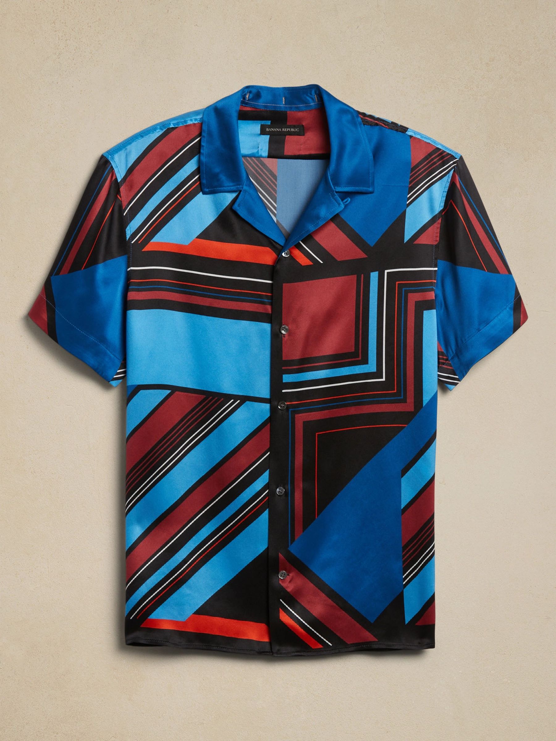 Banana Republic Blue Timm Resort Silk Shirt - Image 3 of 3