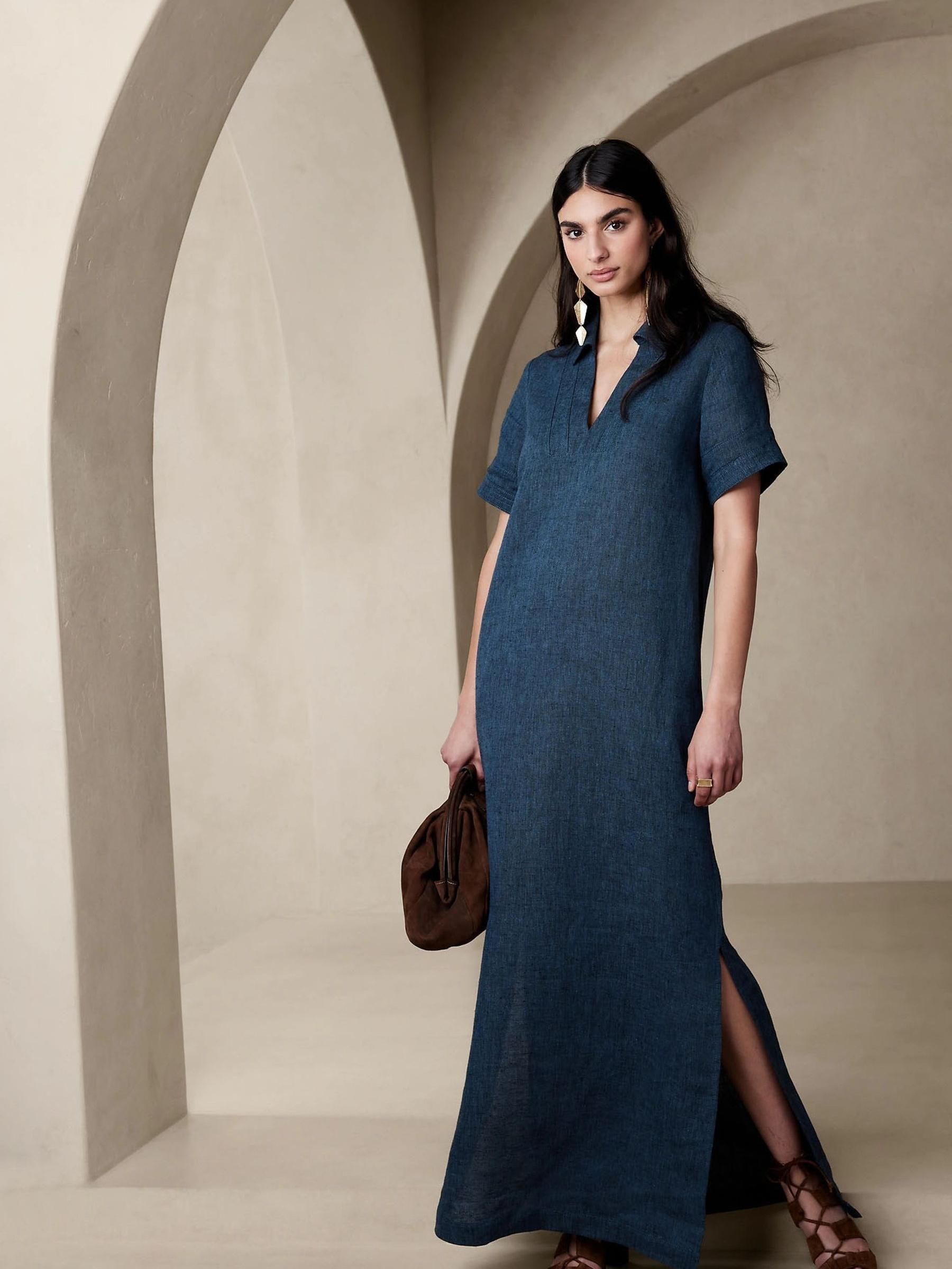 Banana Republic Blue Cruz Linen Maxi Shirt Dress - Image 1 of 1