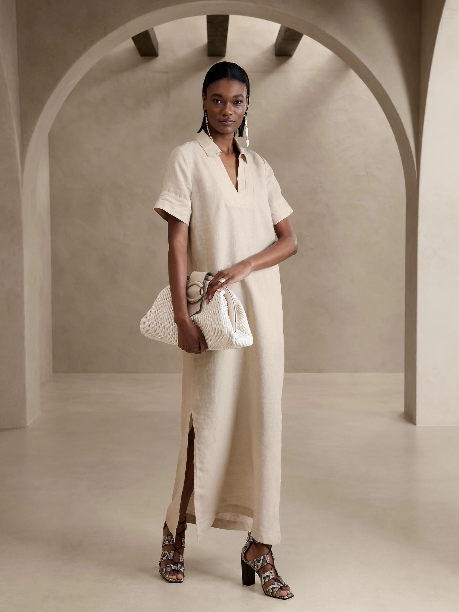 Banana Republic Cream Cruz Linen Maxi Shirt Dress - Image 1 of 1