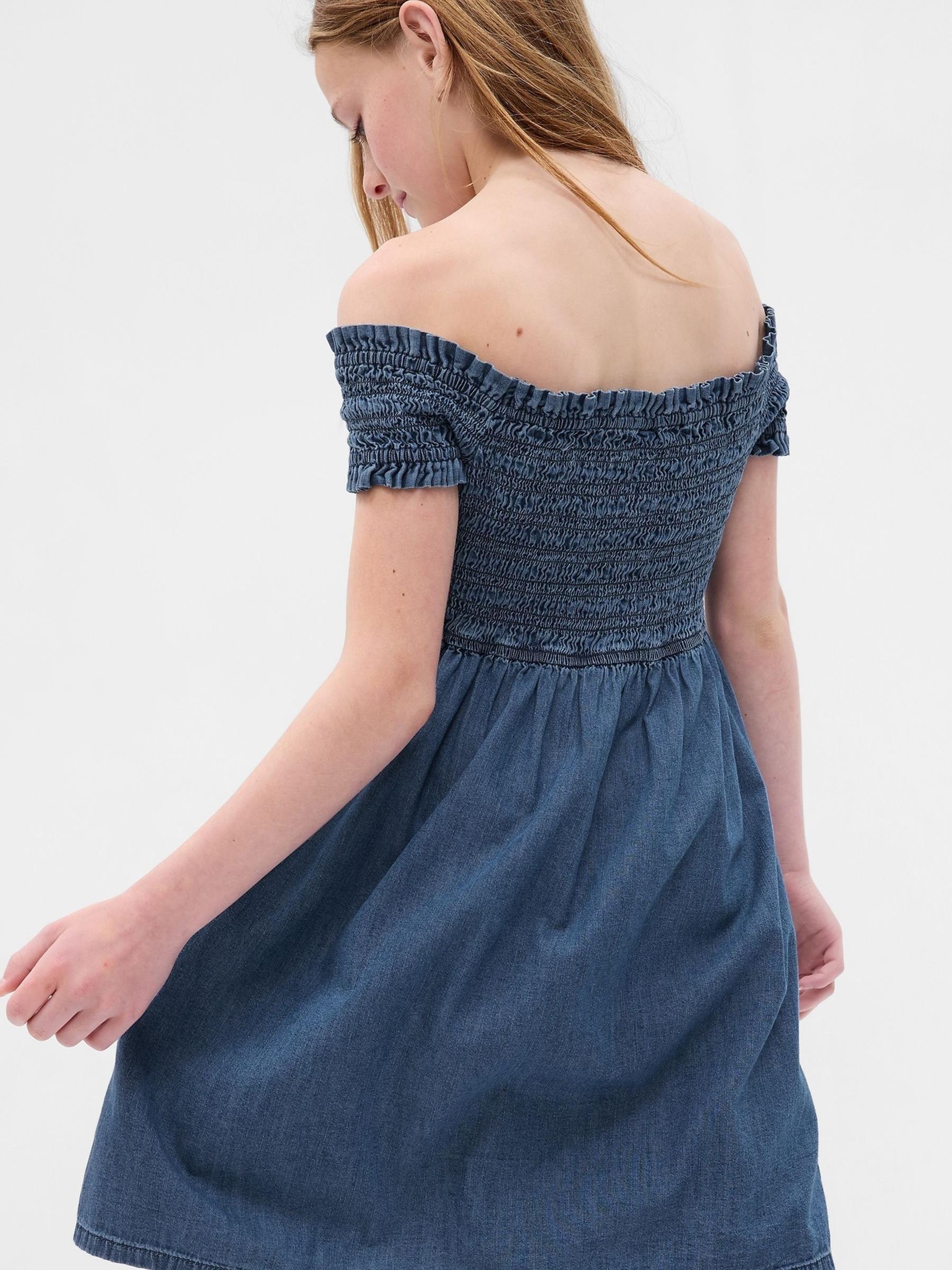 Blue Smocked Denim Dress with Washwell - Image 2 of 4