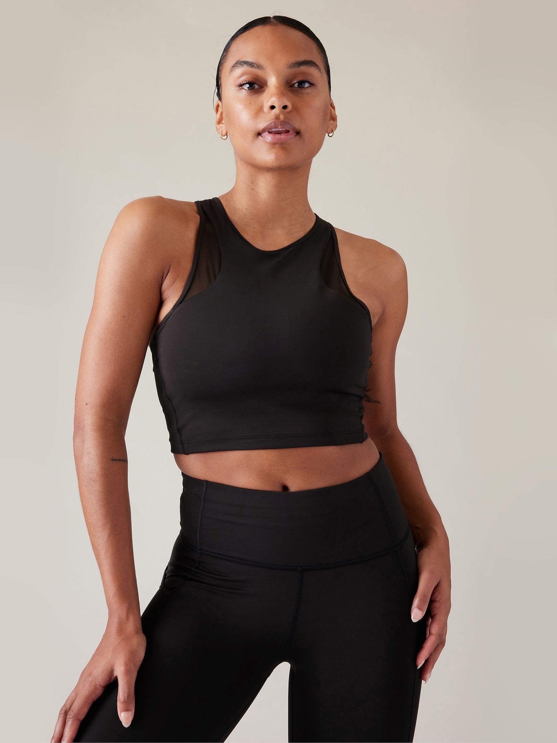 Athleta Black Conscious Mesh Crop Medium Impact Sports Bra - Image 1 of 3
