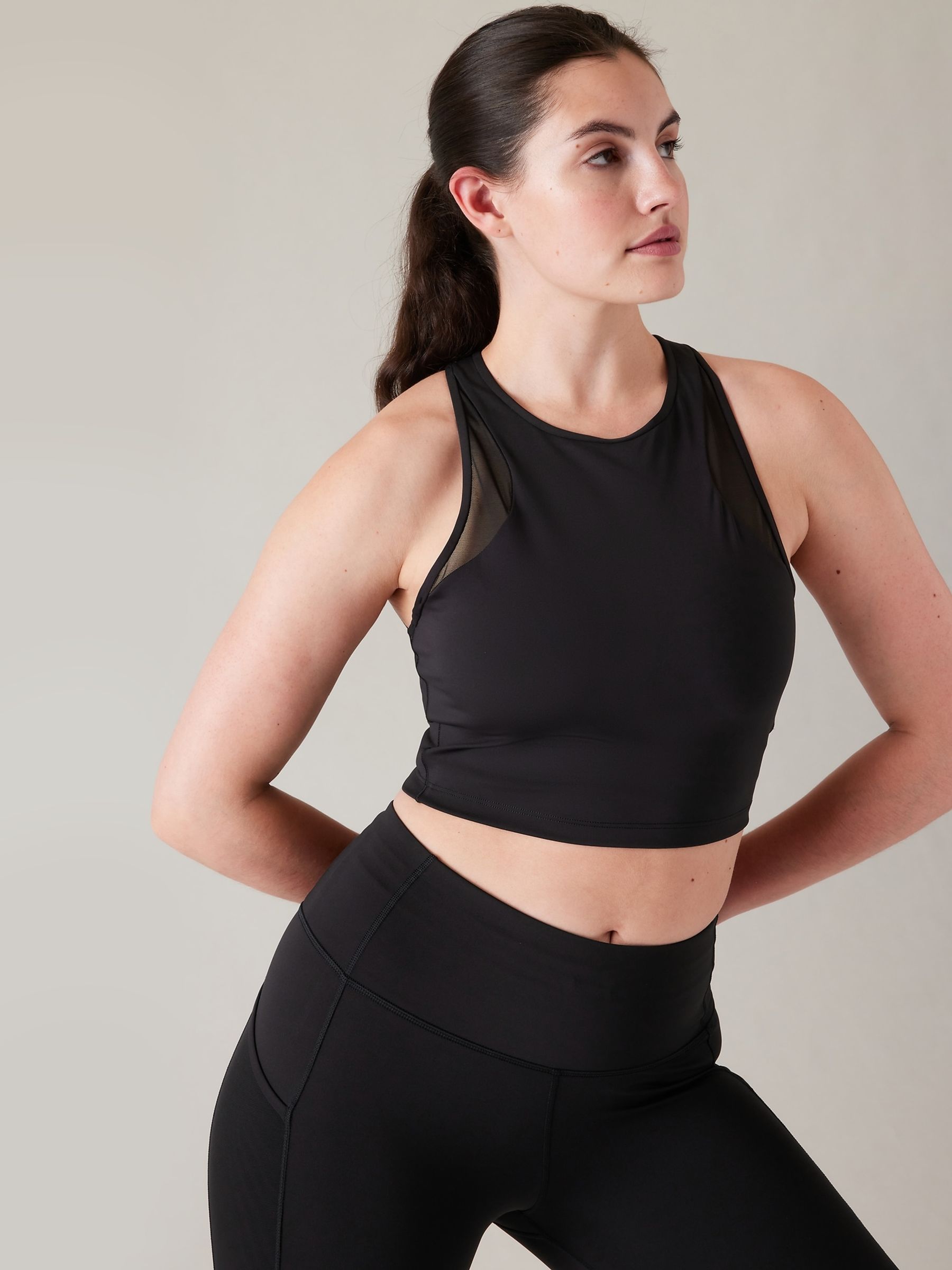 Athleta Black Conscious Mesh Crop Medium Impact Sports Bra - Image 1 of 5