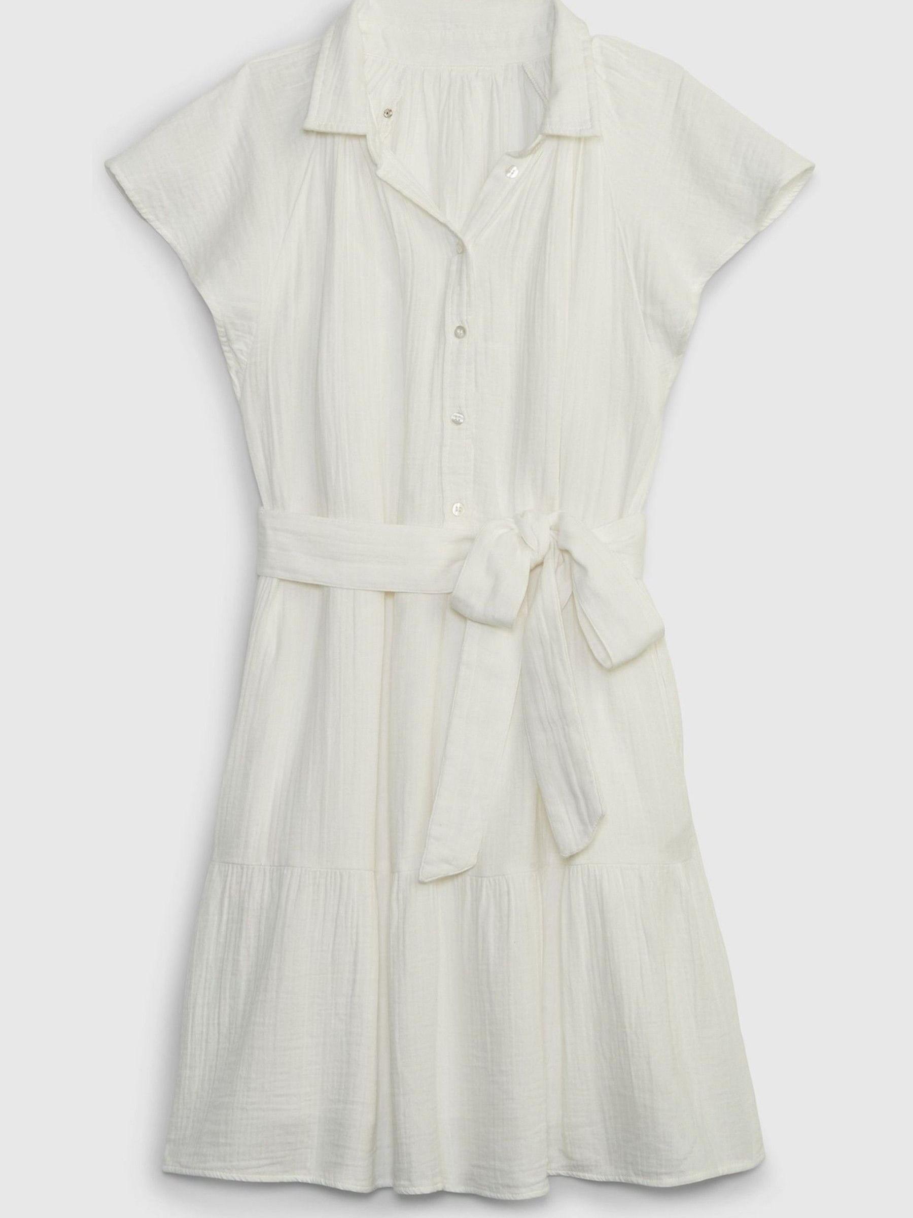 White Crinkle Gauze Flutter Sleeve Mini Shirtdress - Image 1 of 1