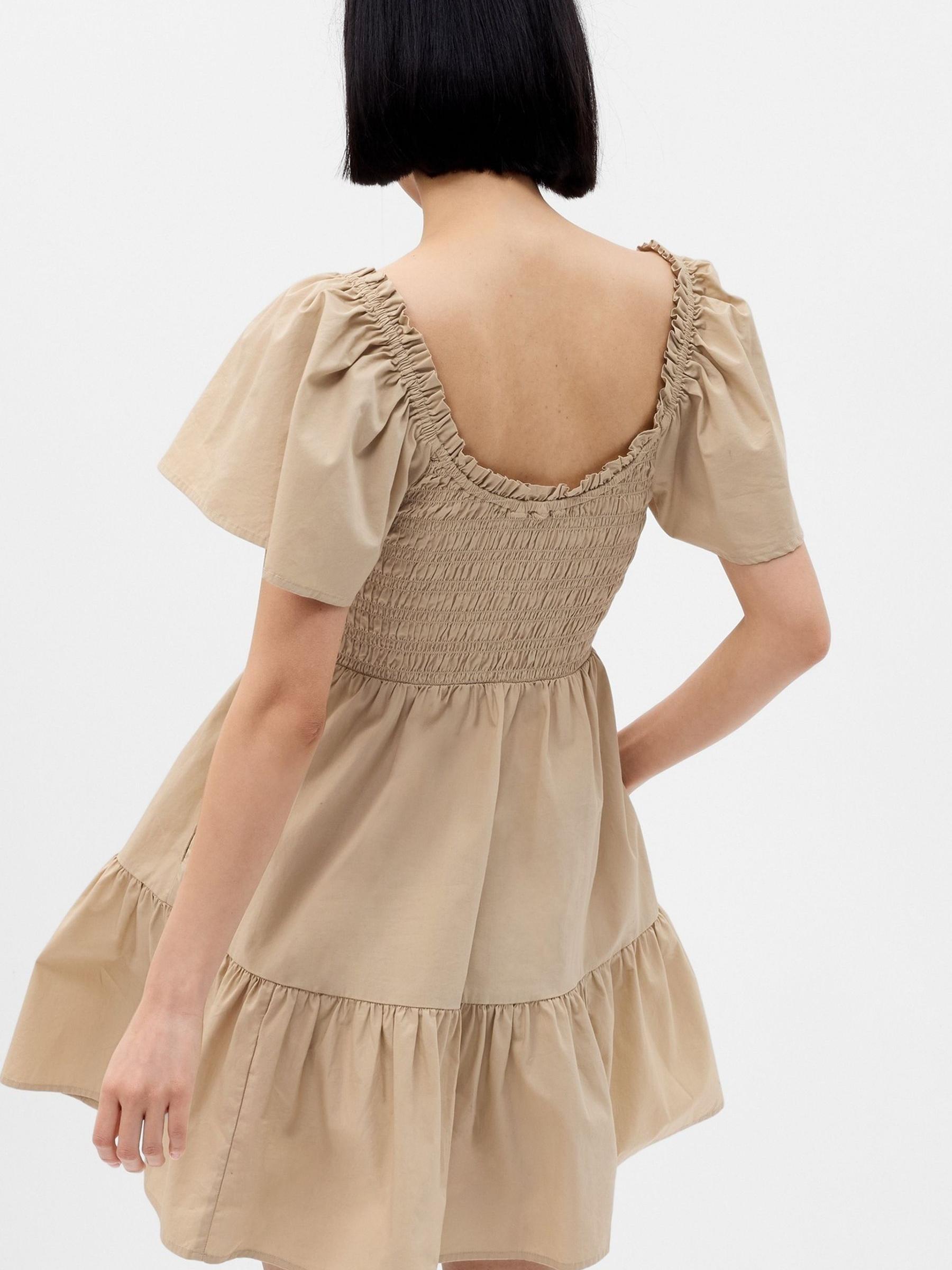 Neutral Flutter Sleeve Smocked Mini Dress - Image 2 of 2