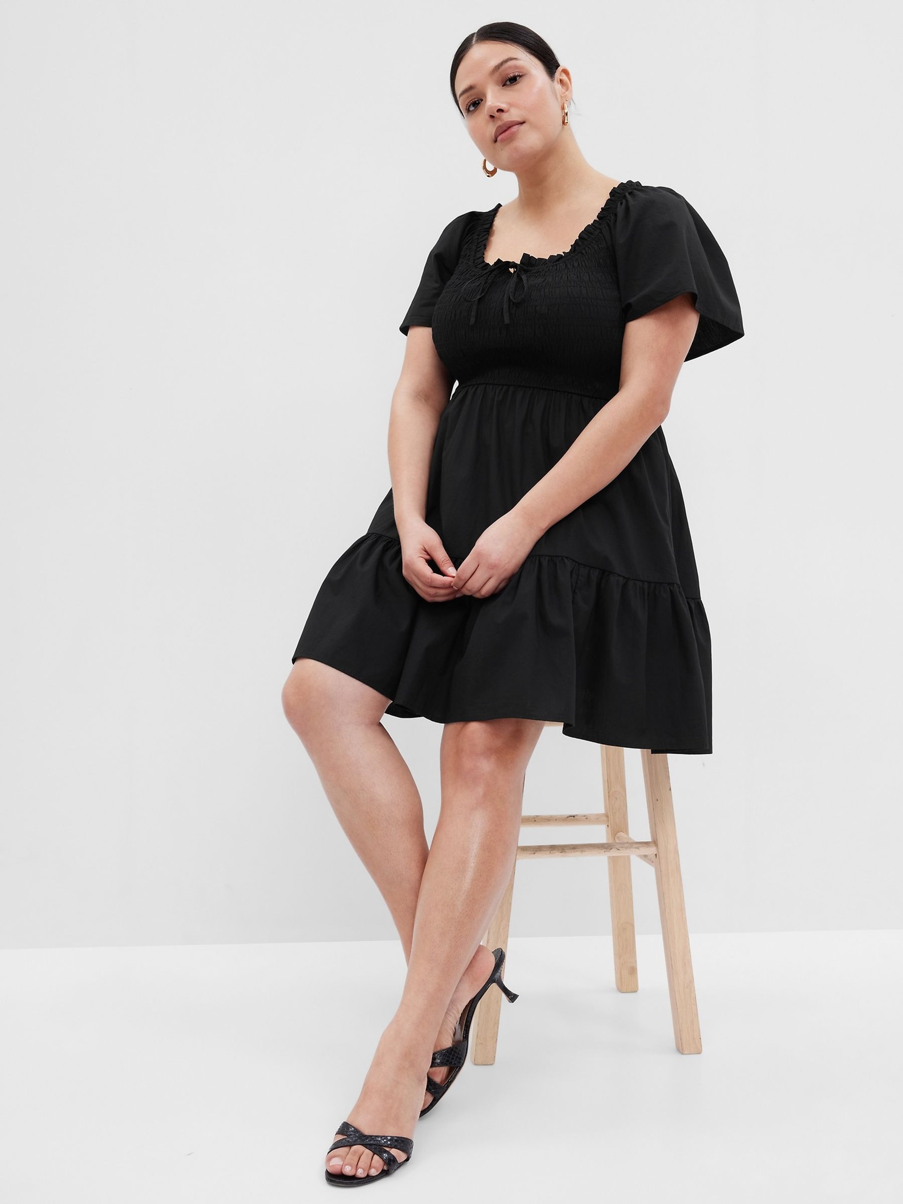 Black Flutter Sleeve Smocked Mini Dress - Image 4 of 4