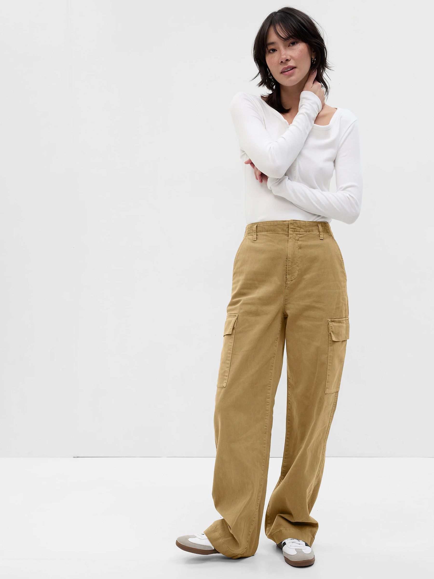 Beige Loose Khaki Cargo Trousers - Image 1 of 5