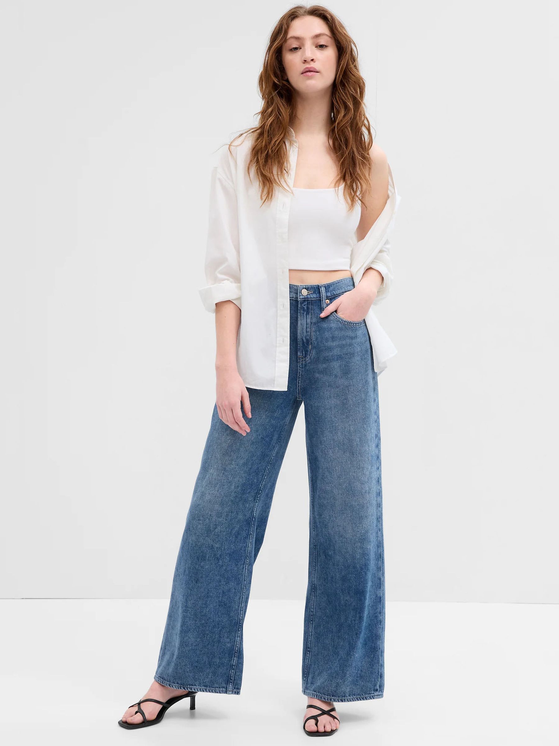 Mid Blue High Waisted Wide Leg Jeans - Image 1 of 5
