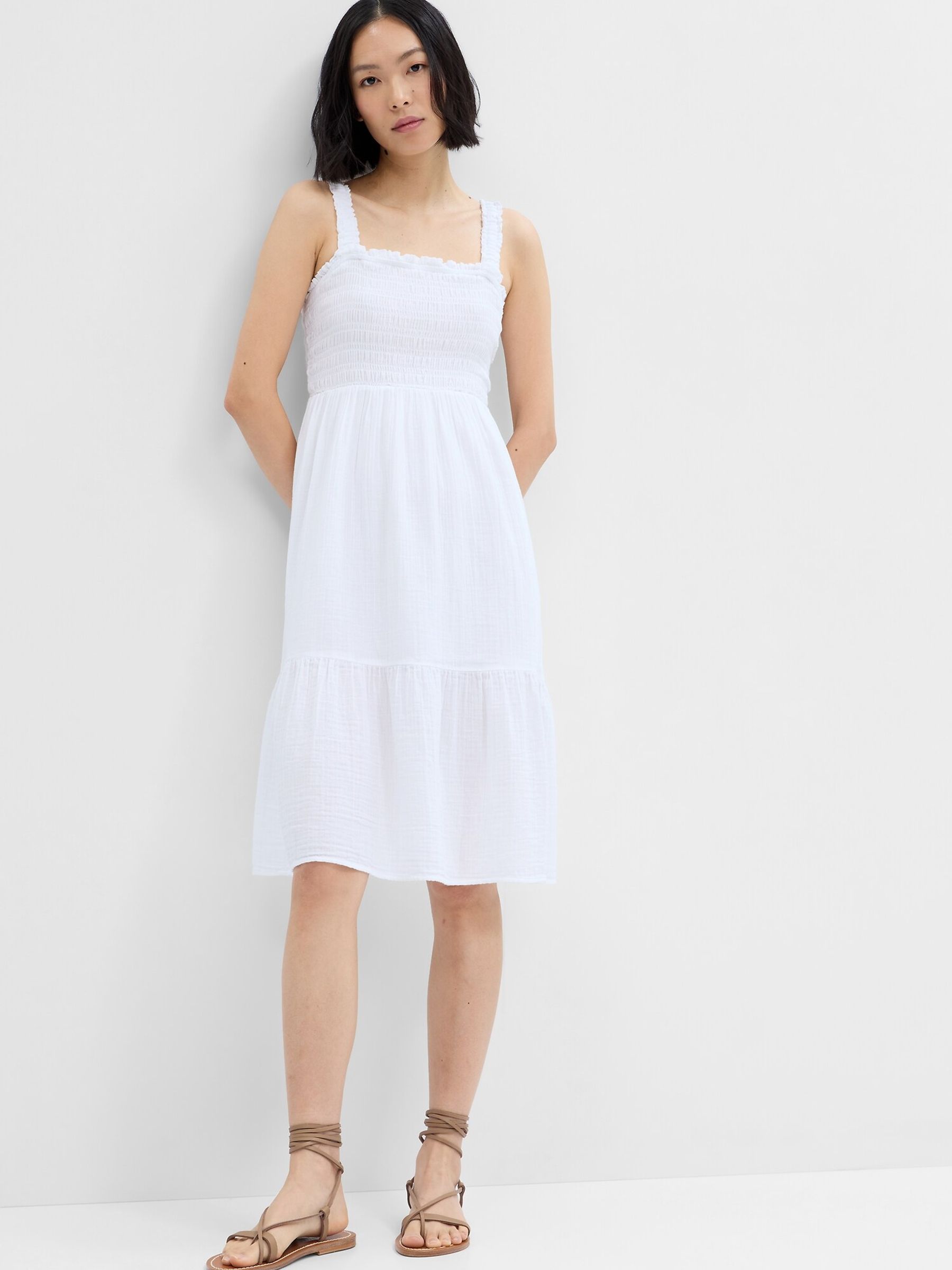 White Smocked Midi Dress - Image 1 of 3