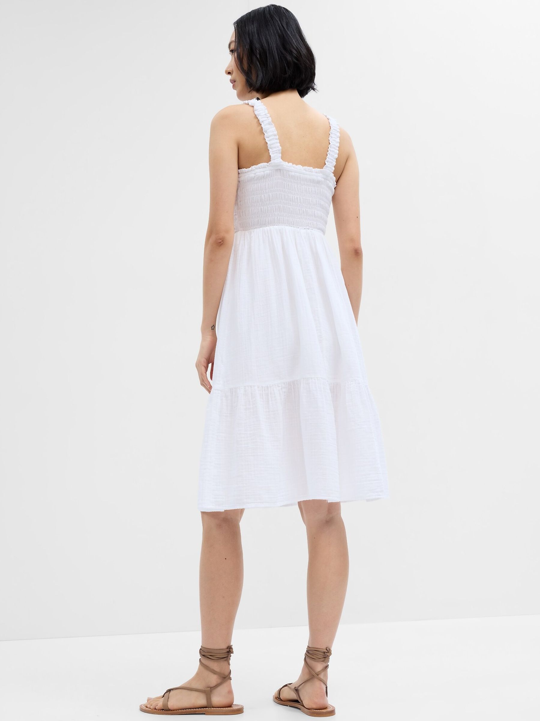 White Smocked Midi Dress - Image 2 of 3