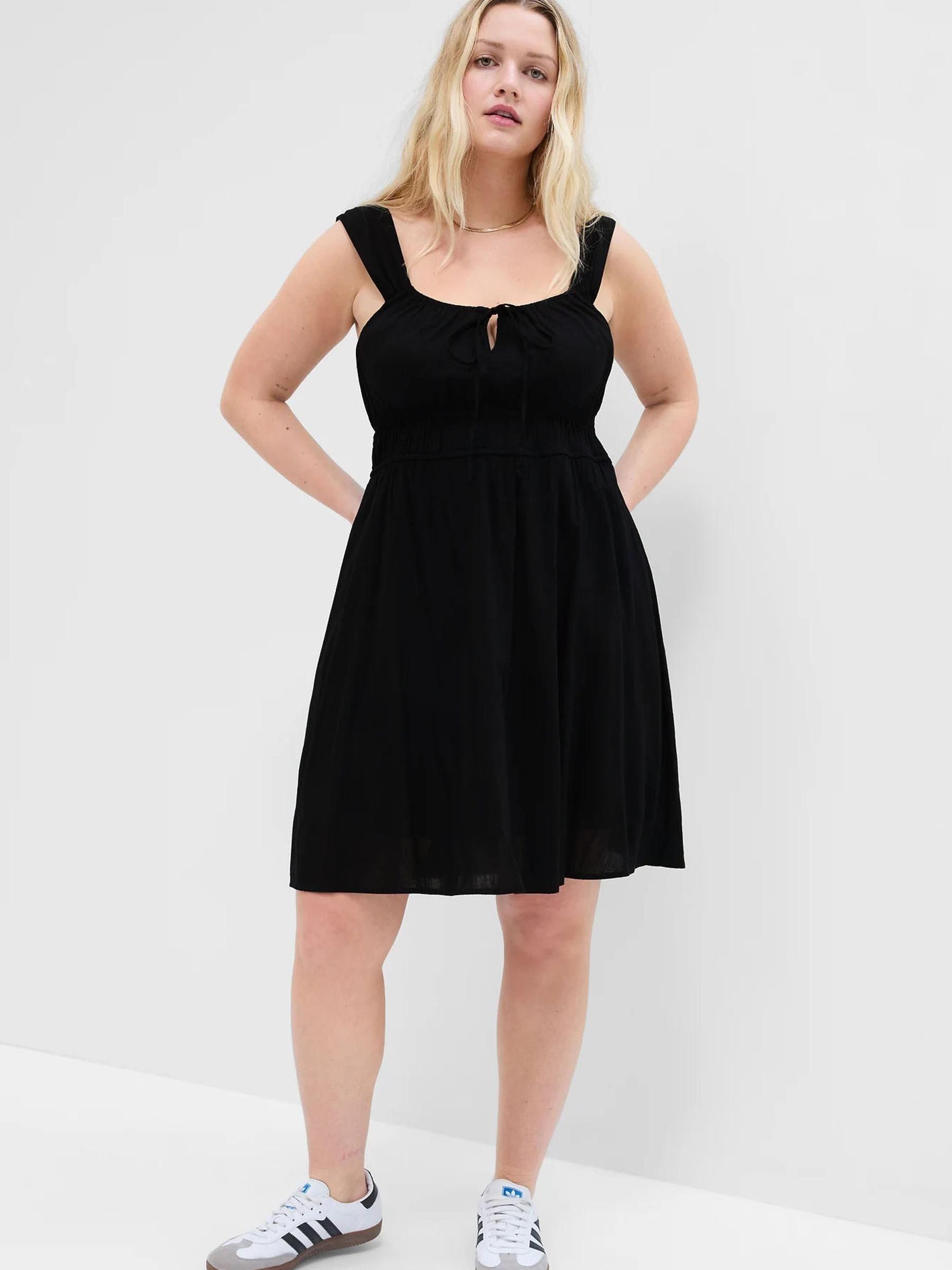 Black Tie-Neck Smocked Mini Dress - Image 1 of 5