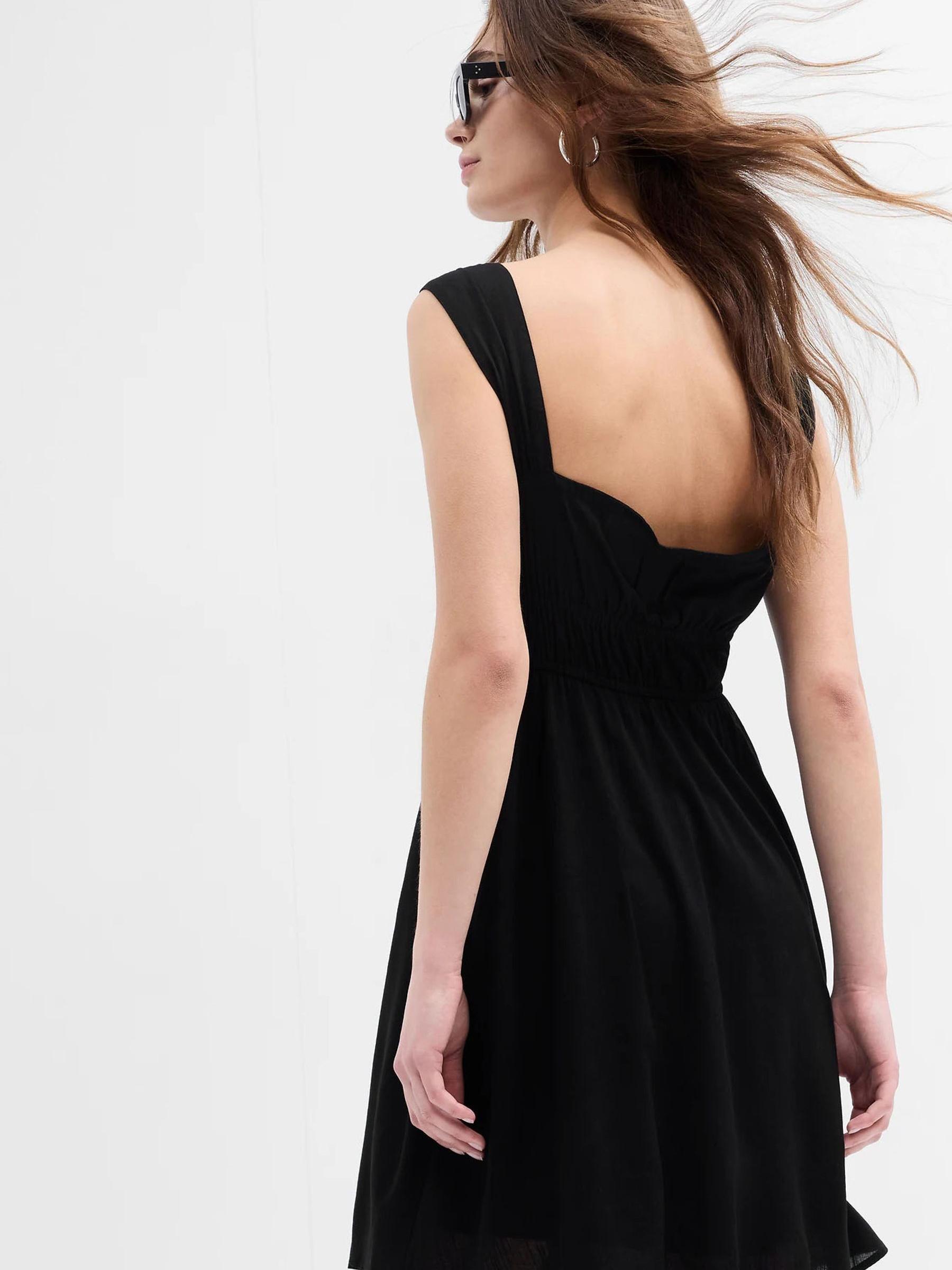 Black Tie-Neck Smocked Mini Dress - Image 4 of 5