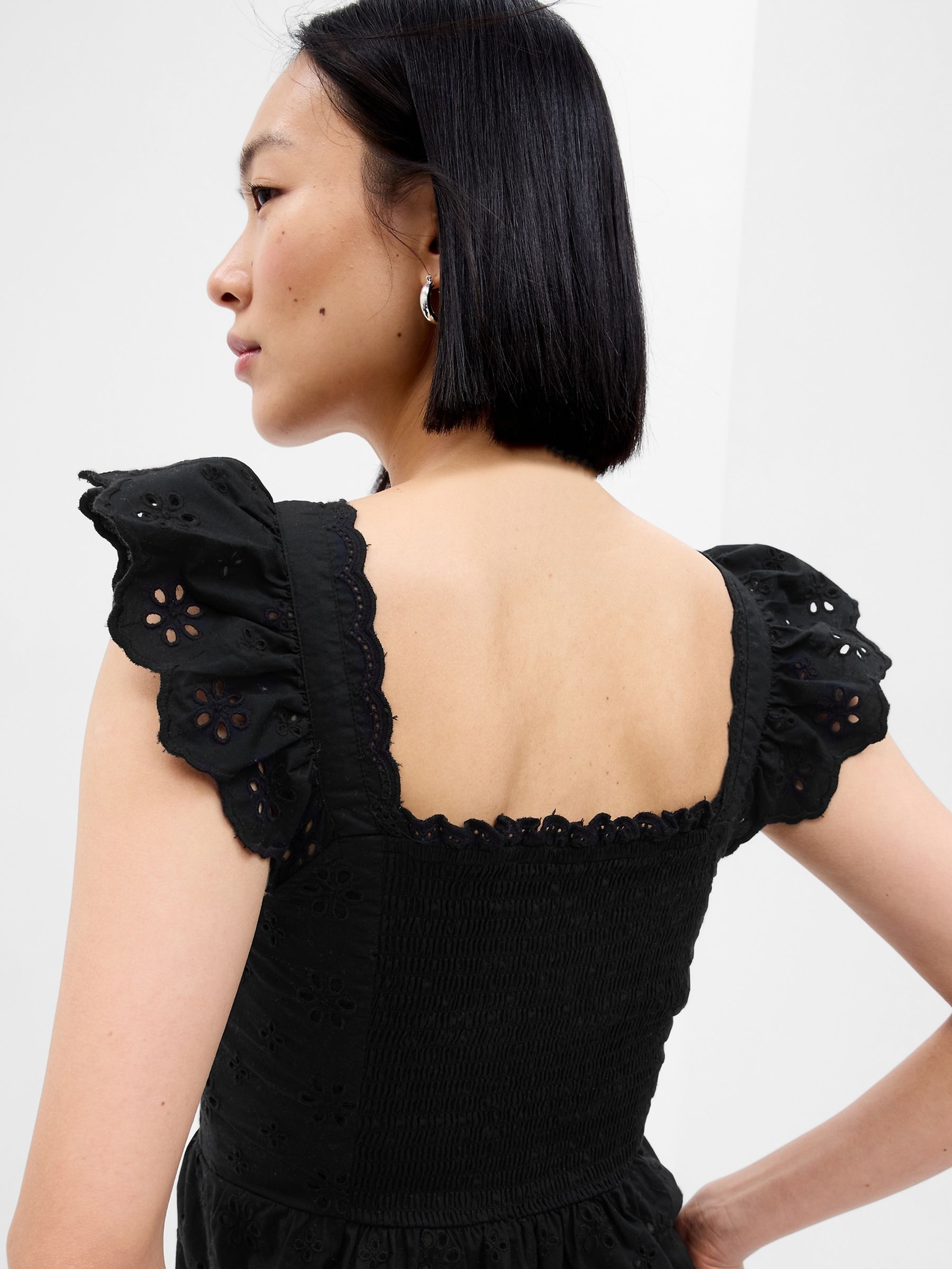 Black Eyelet Corset Peplum Top - Image 2 of 2