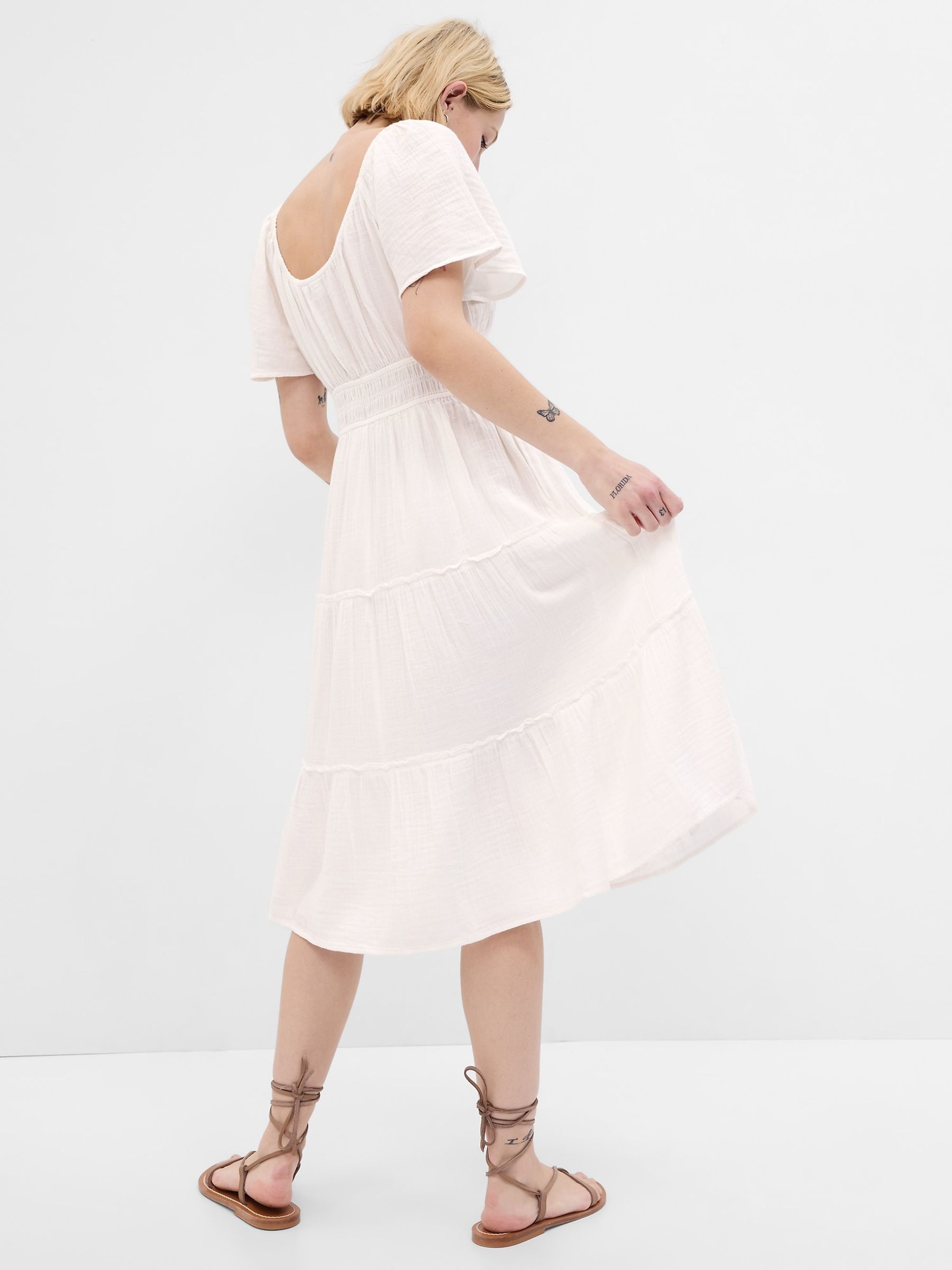 White Crinkle Gauze Tiered Midi Dress - Image 2 of 2
