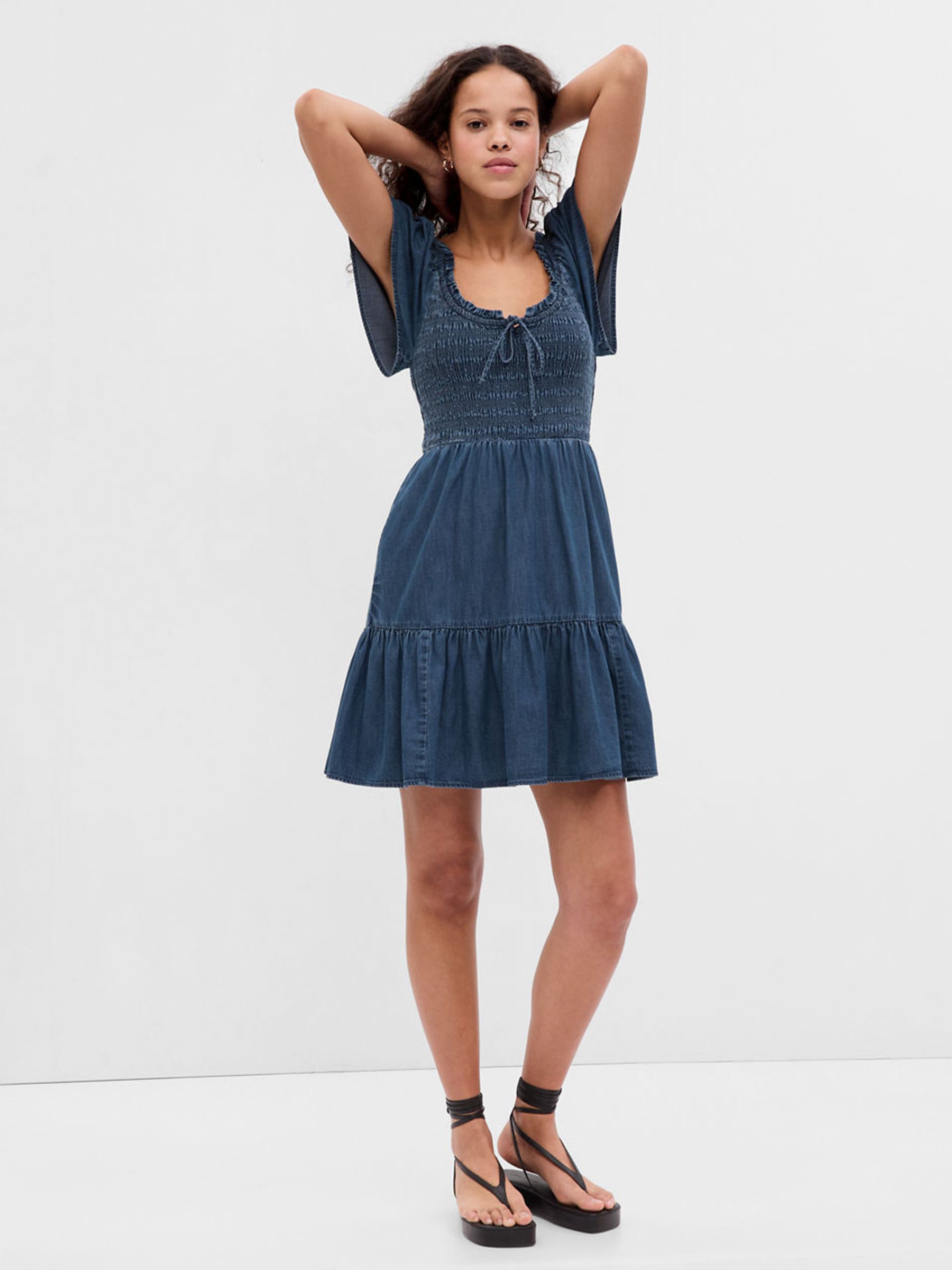 white christmas dresses Denim Flutter Sleeve Dress S / Denim main image 1