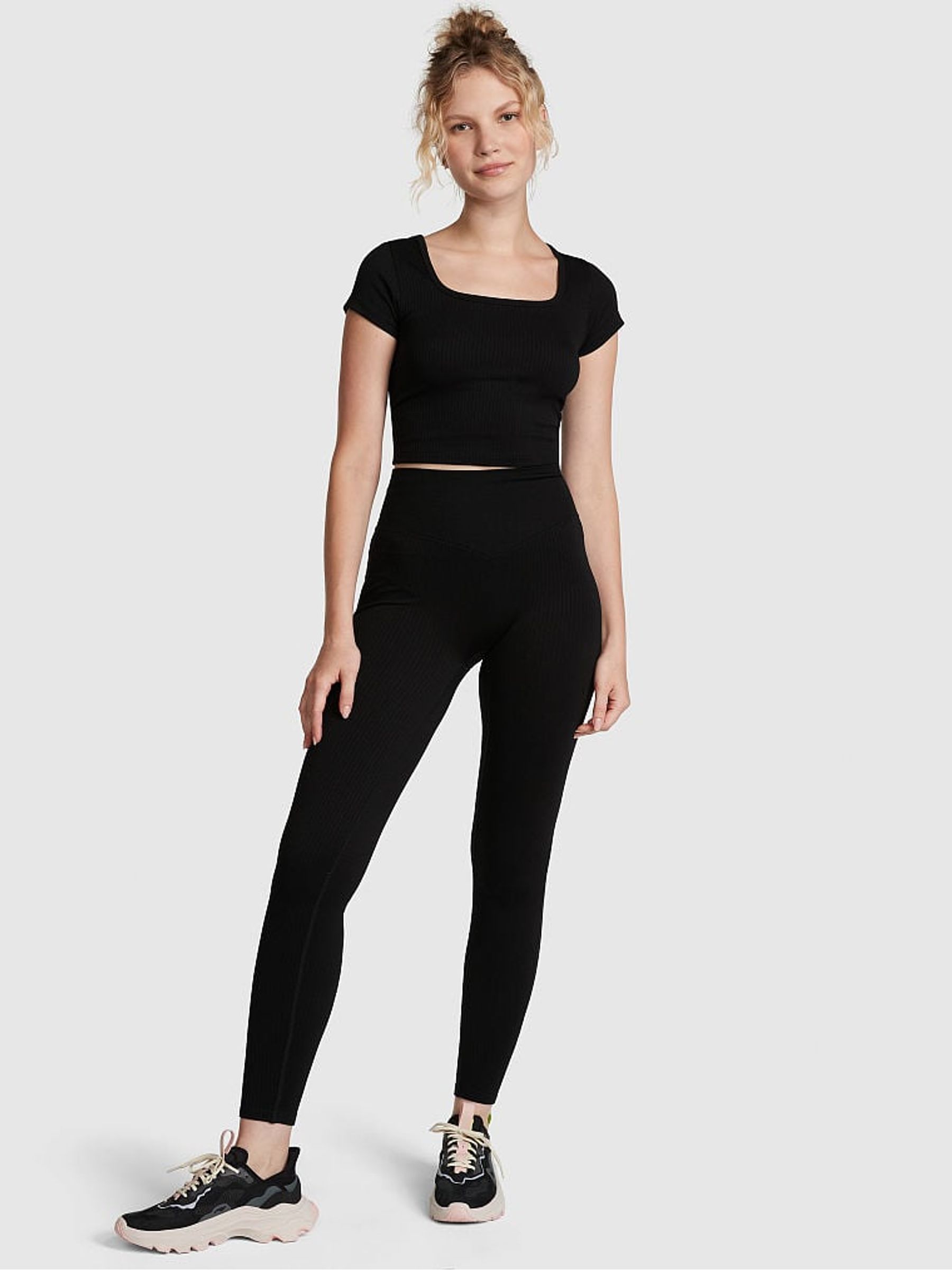 Pure Black Seamless Rib Legging - Image 1 of 4