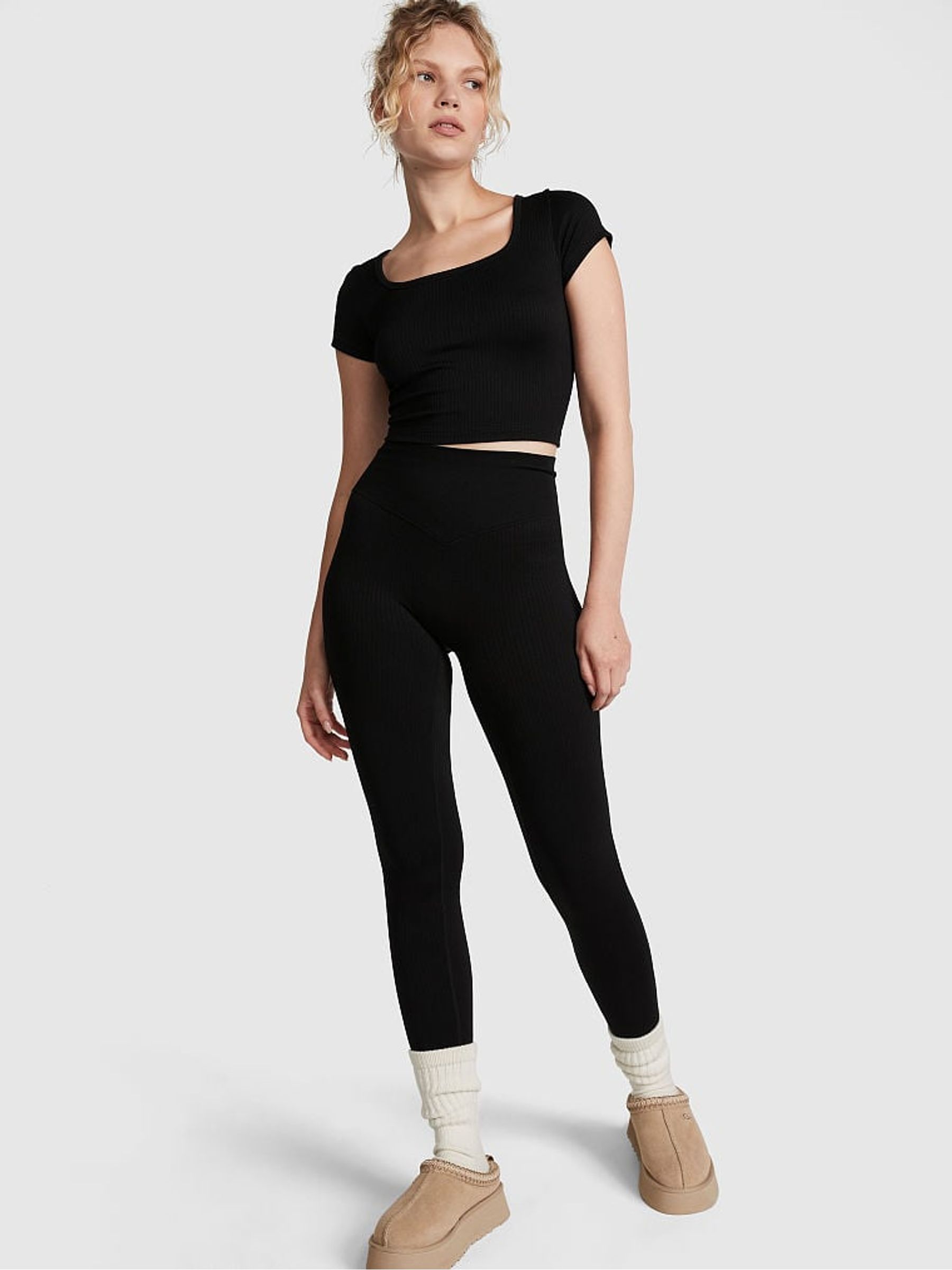 Pure Black Seamless Rib Legging - Image 3 of 4