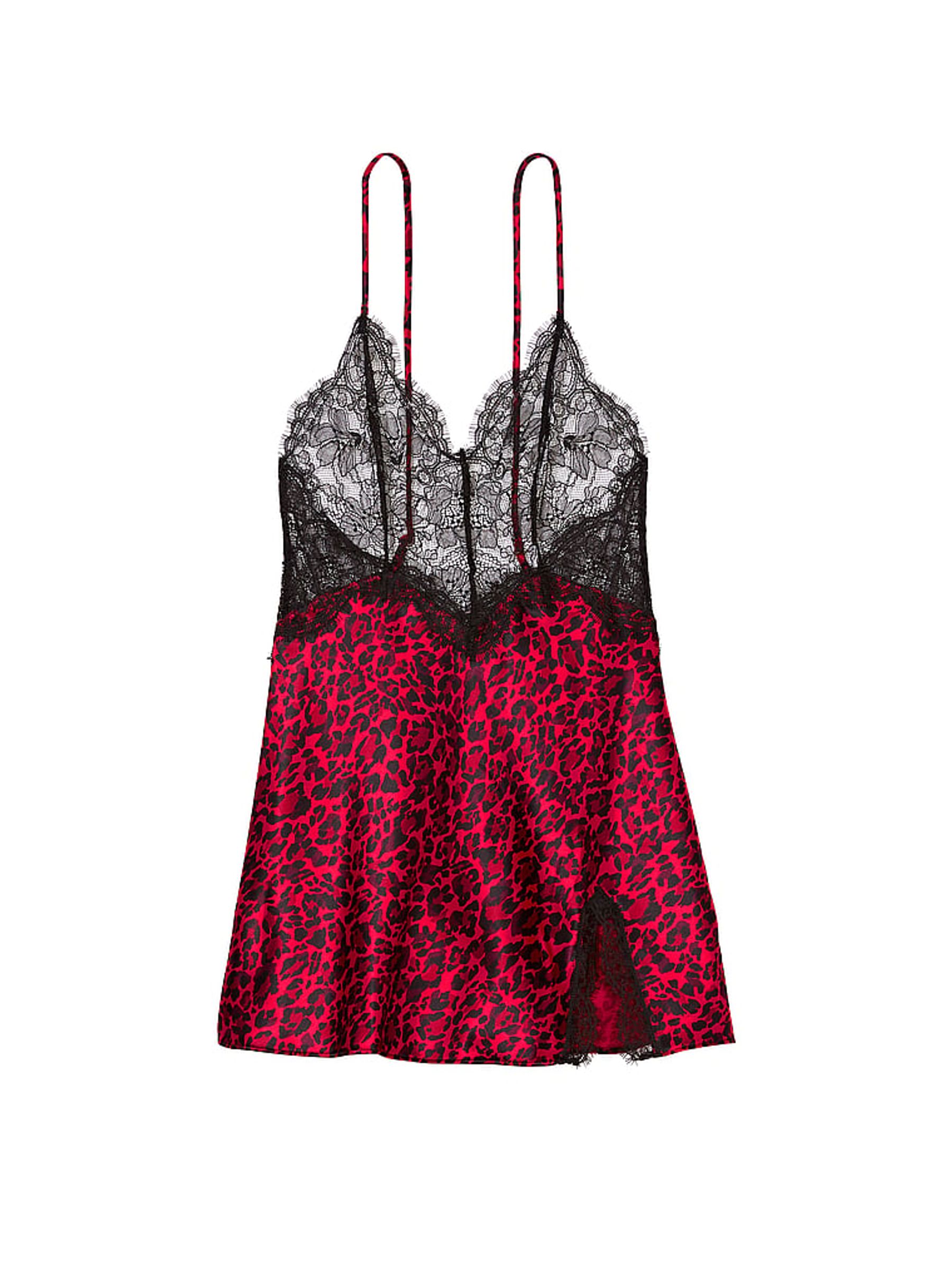 Red Leopard Satin Lace Slip Dress - Image 3 of 3