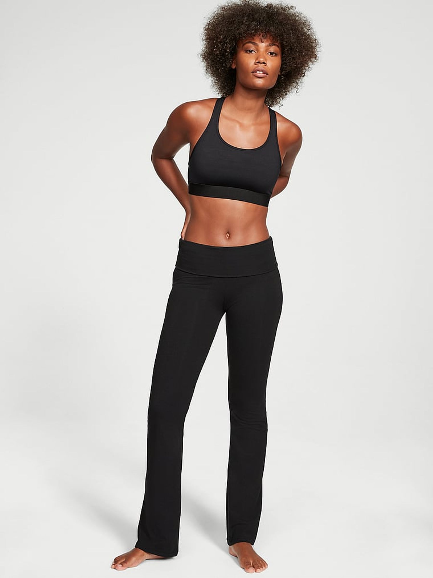 Pure Black Graphic Foldover Yoga Foldover Flare Legging - Image 1 of 3