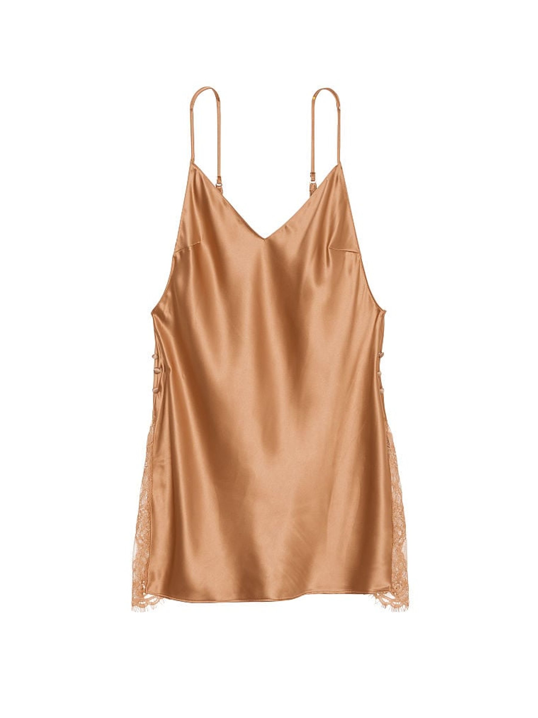 Honey Glow Nude Satin Plunge Button Side Slip - Image 3 of 3