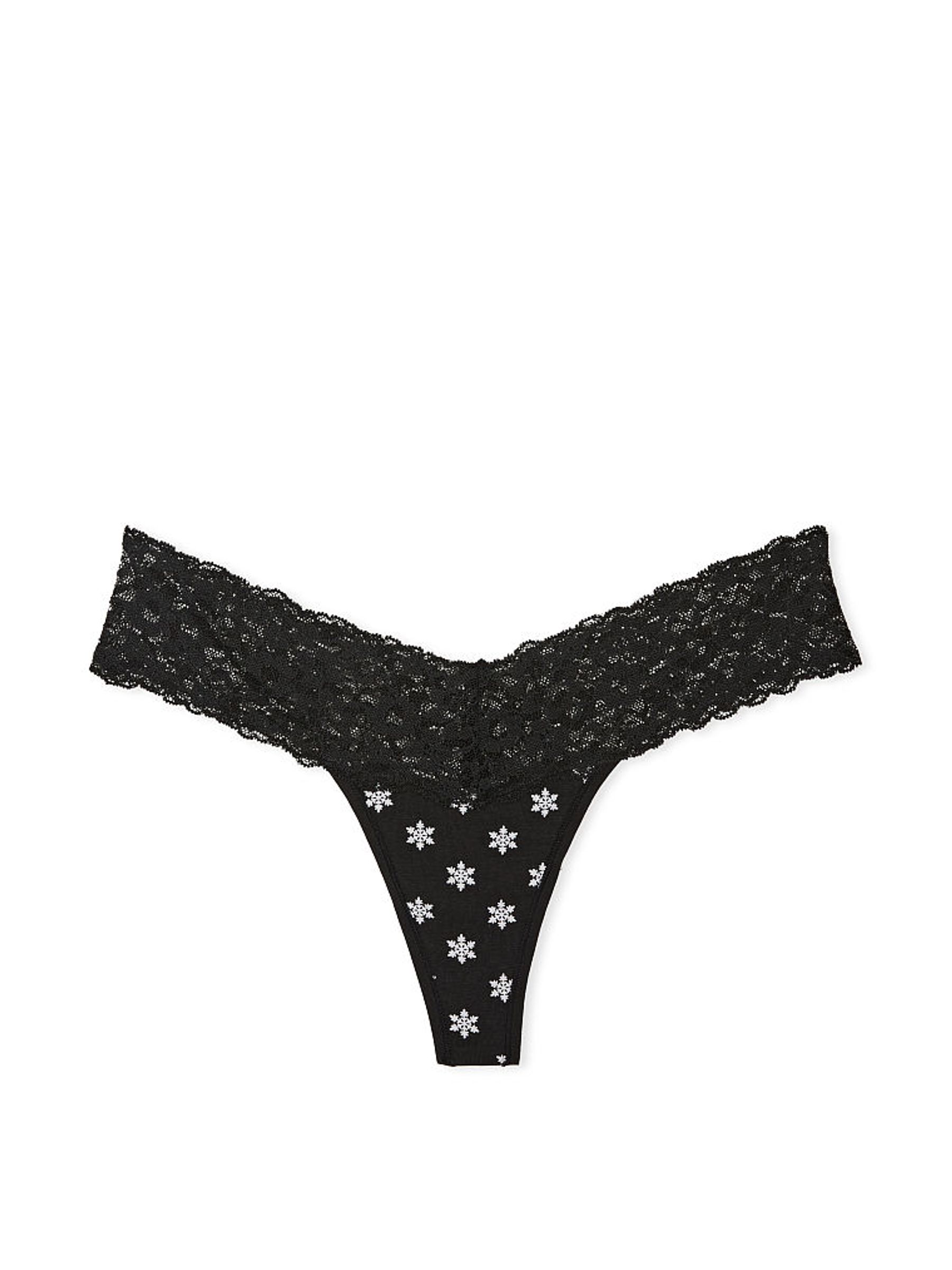 Black Snowflakes Posey Lace Waist Thong Knickers - Image 3 of 3
