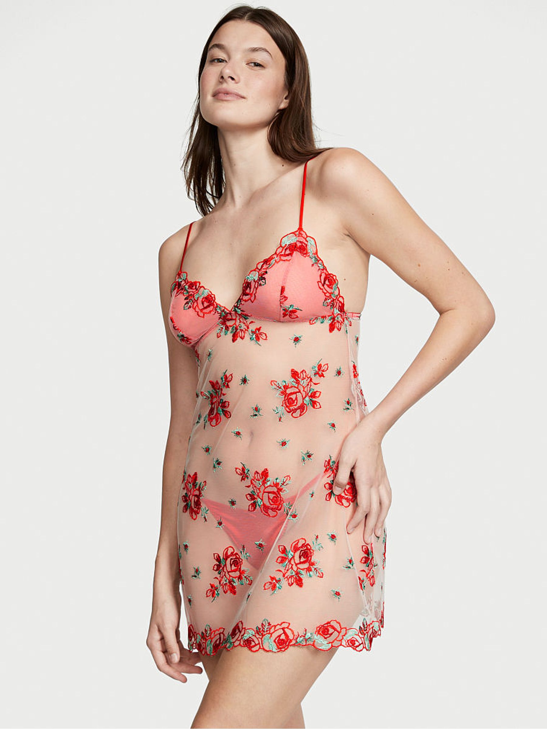 Evening Blush Pink Embroidered Slip Dress - Image 1 of 3