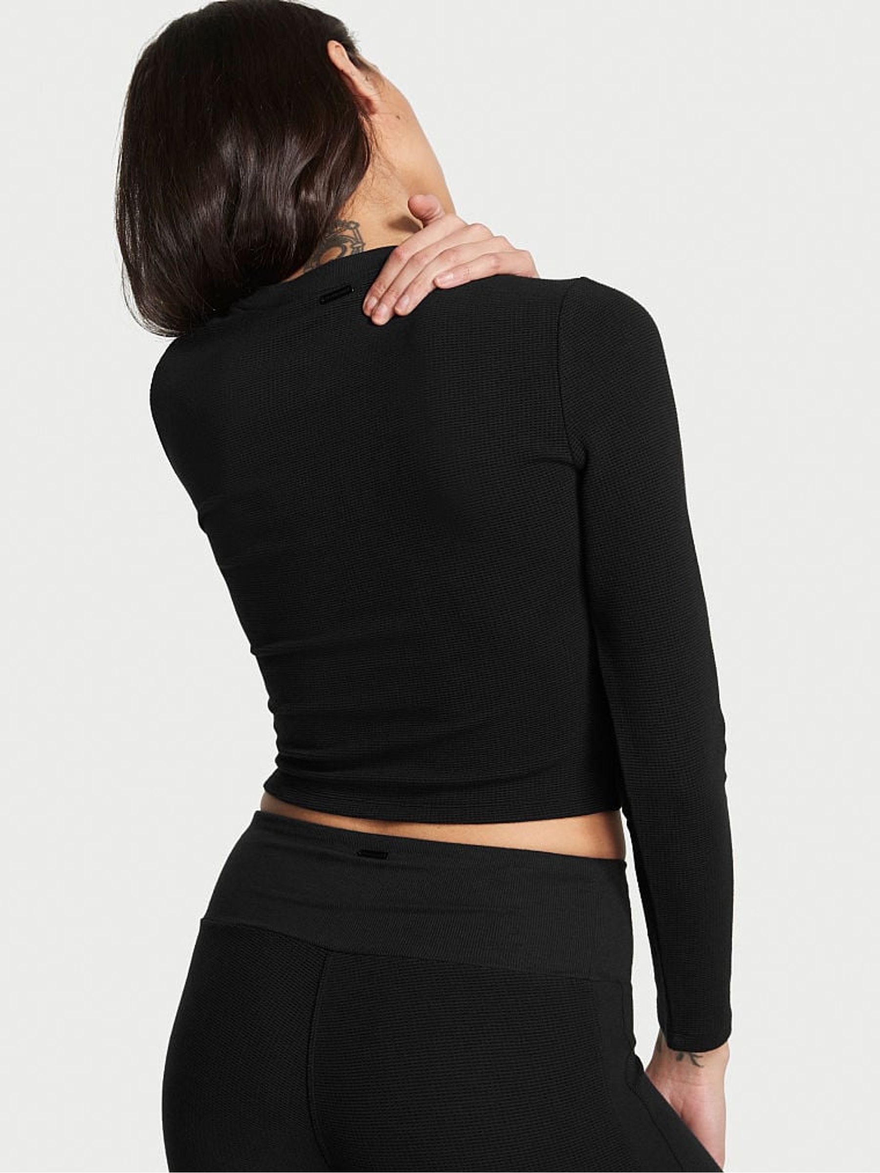 Pure Black Double Knit Waffle Twist Top - Image 2 of 3