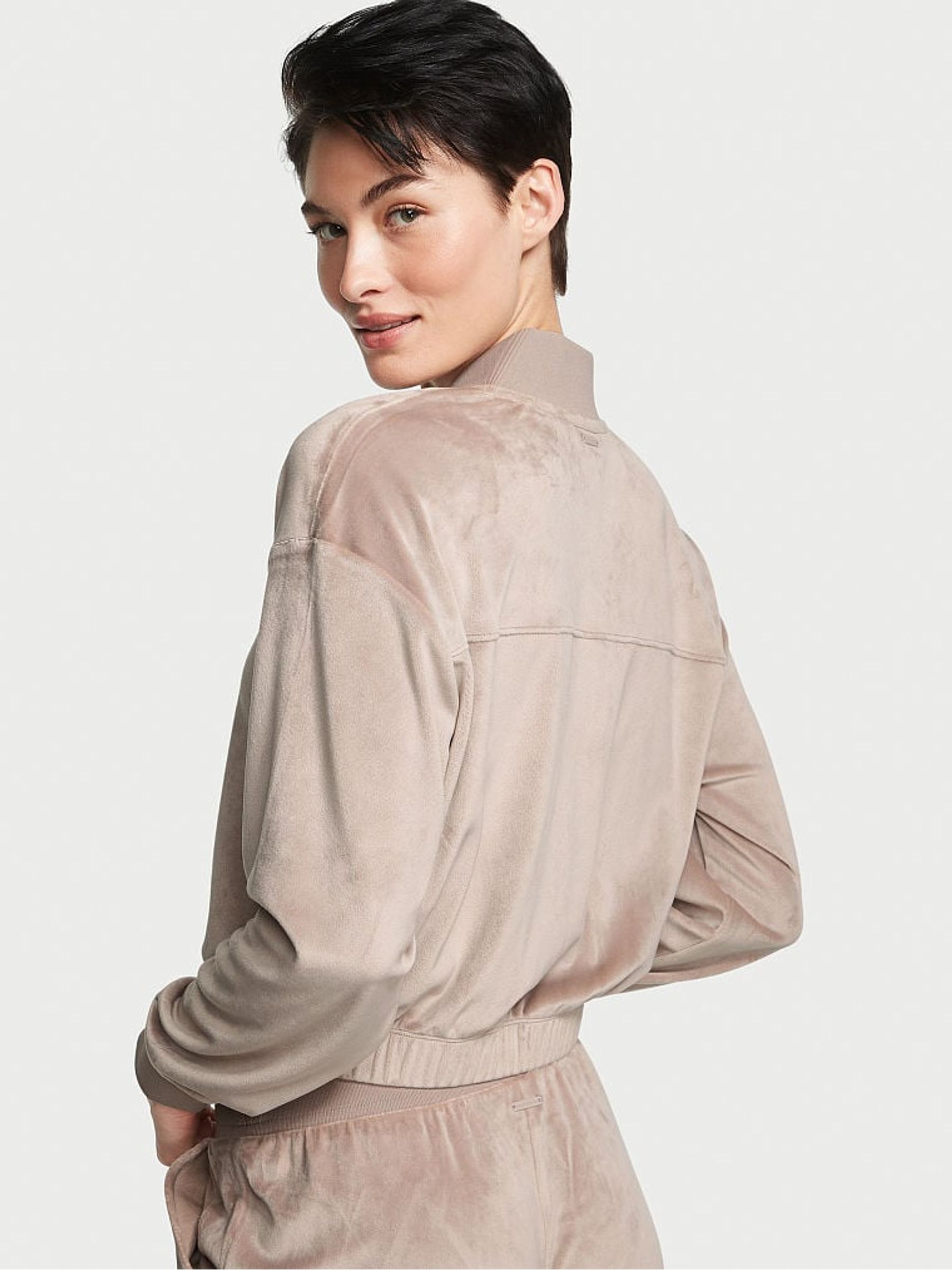 Candlelight Rose Pink Velour Bomber Jacket - Image 2 of 3