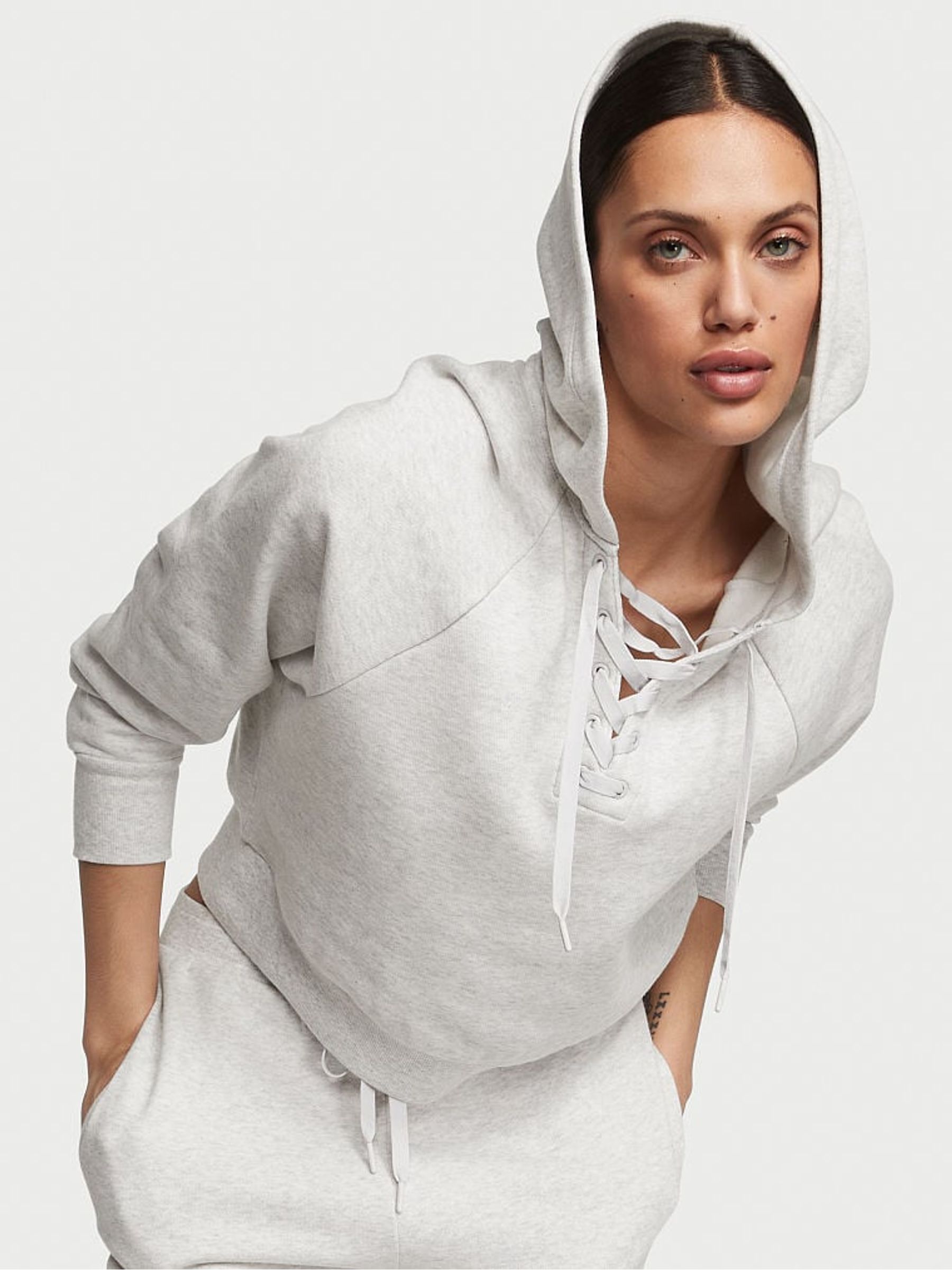Snow Heather Grey Dahlia Lace Up Hoodie - Image 1 of 3