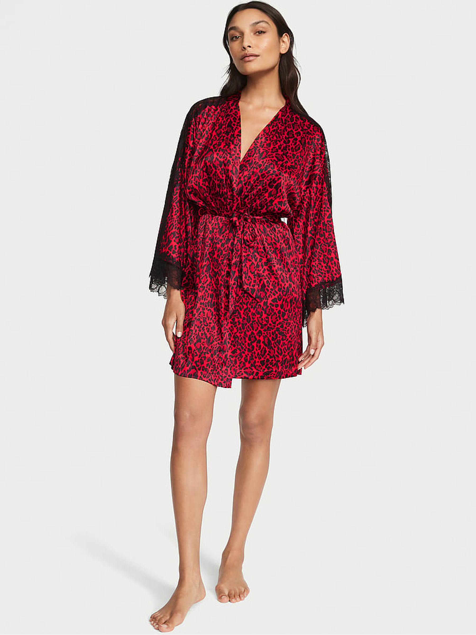 Graphic Leopard Nude Lace Inset Robe - Image 1 of 3