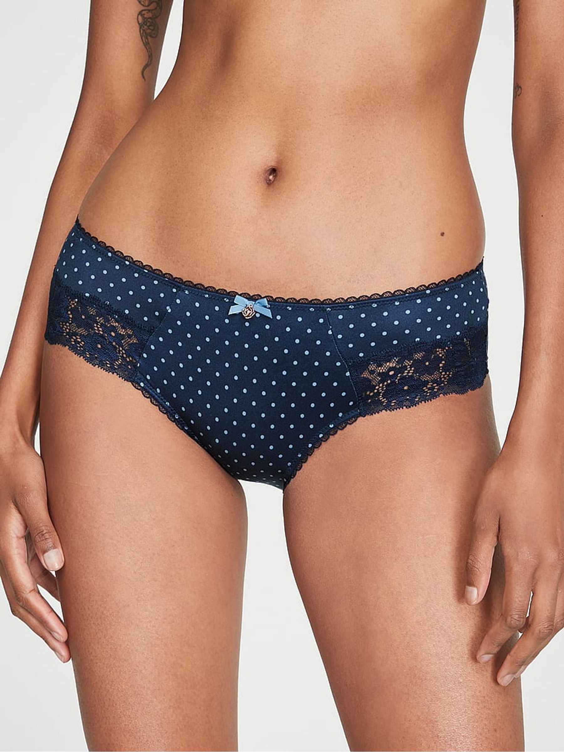 Noir Navy Blue Dot Print Smooth Hipster Knickers - Image 1 of 3