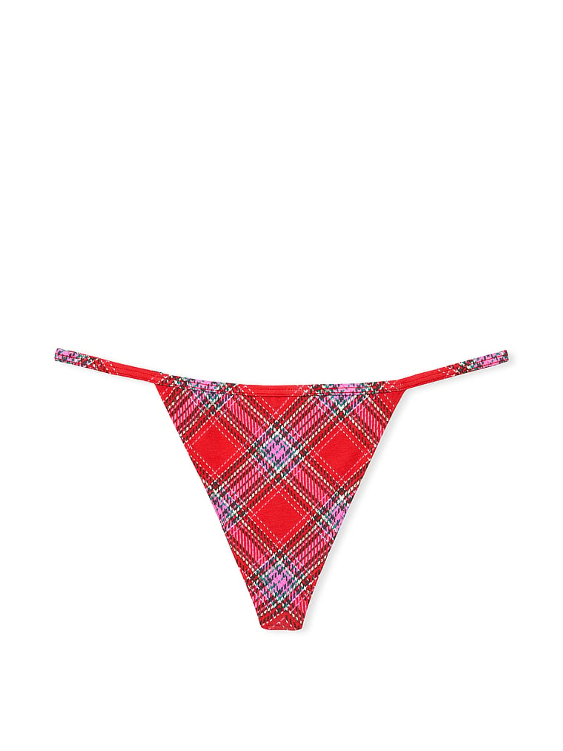 Foil Lipstick Red Lovely Tartan Smooth G String Stretch Cotton Knickers - Image 3 of 3