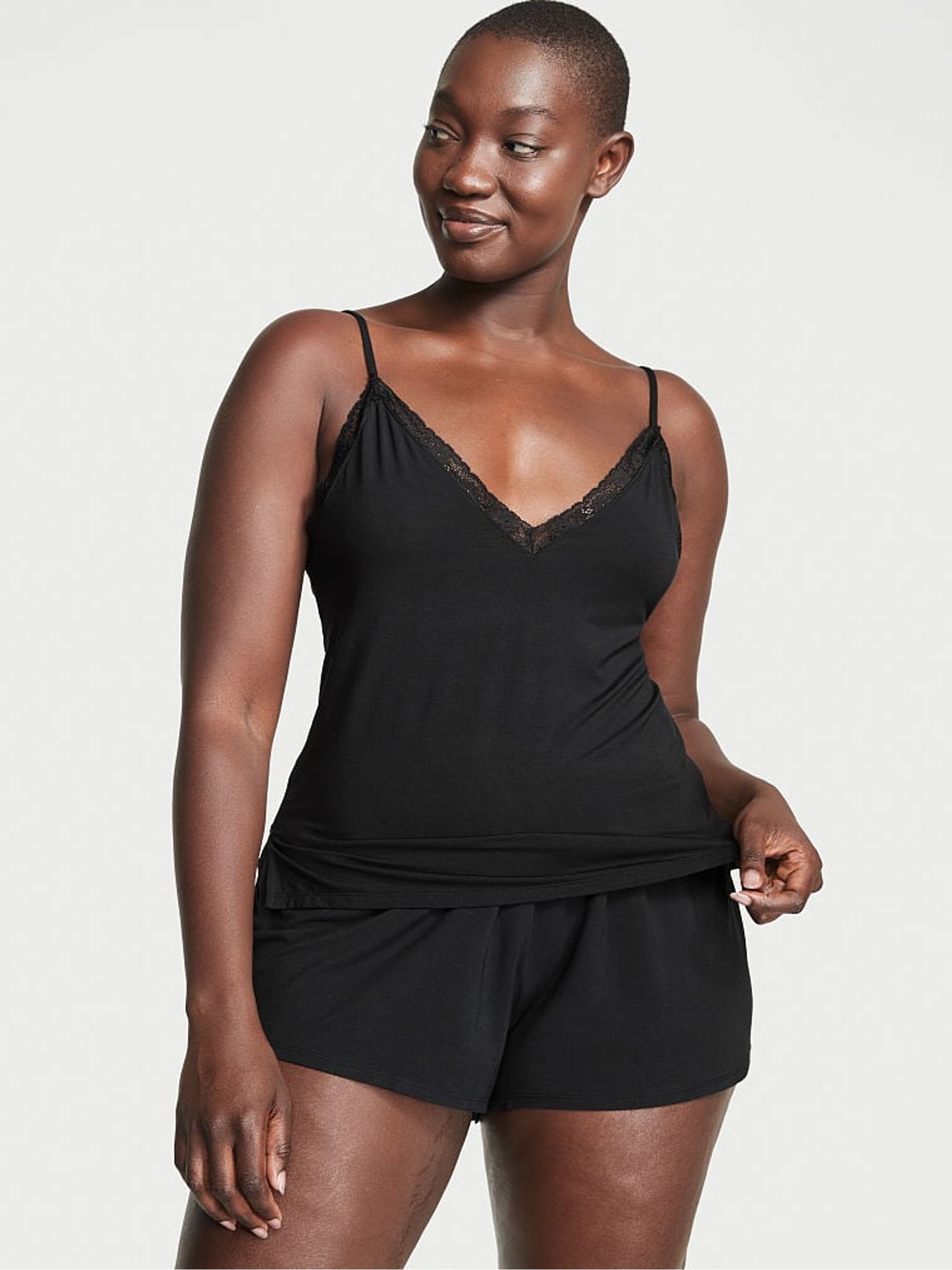 Pure Black Stretch Modal Cami Set - Image 1 of 3