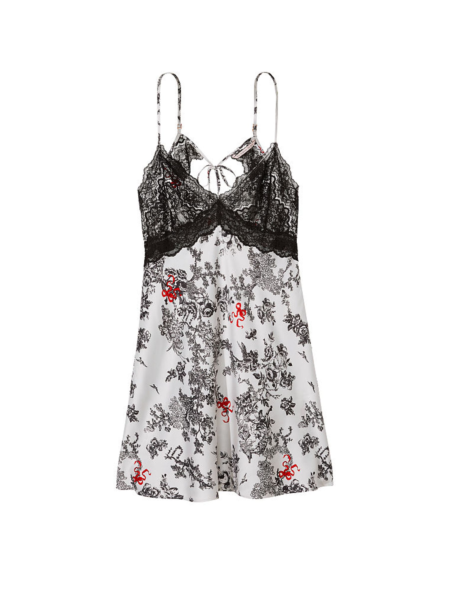 Porcelain Toile Stretch White Satin Lace Plunge Open  Back Slip Dress - Image 3 of 3