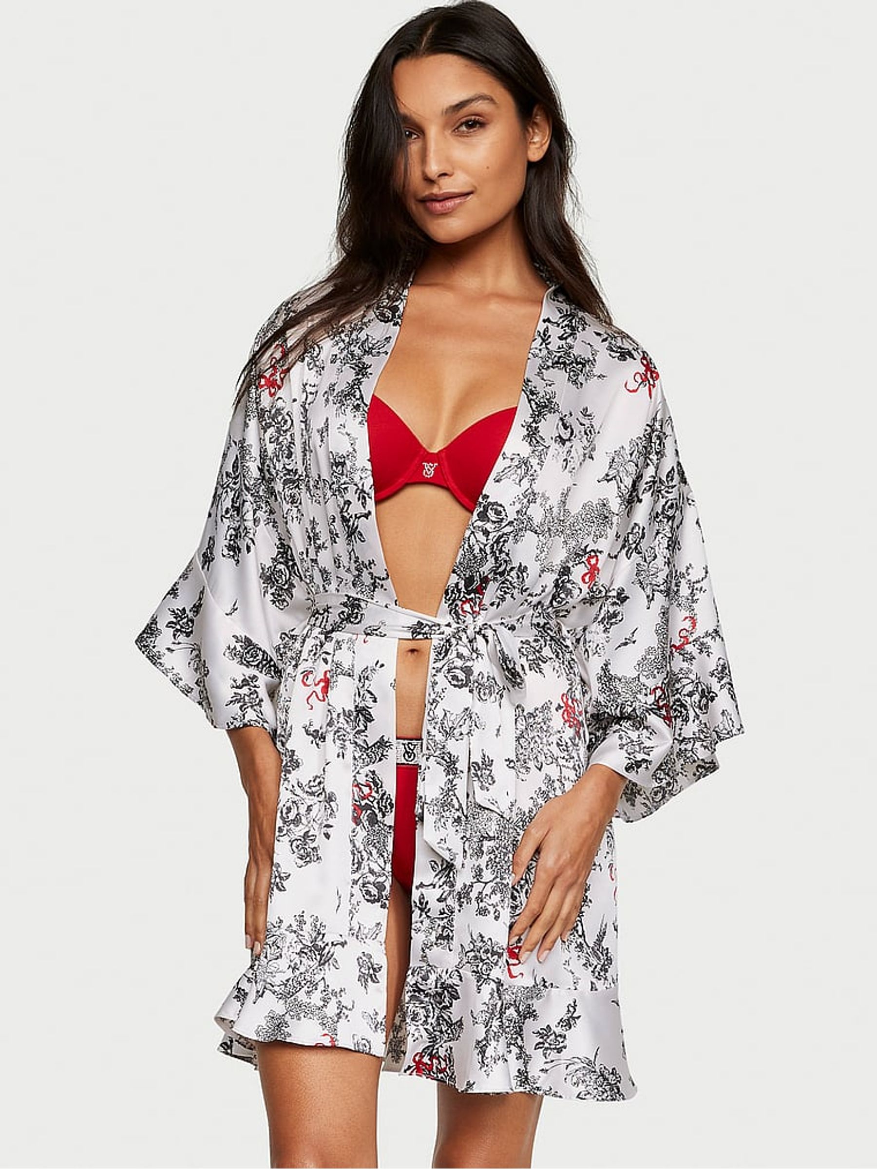 Porcelain Toile White Satin Flounce Satin Robe - Image 1 of 3