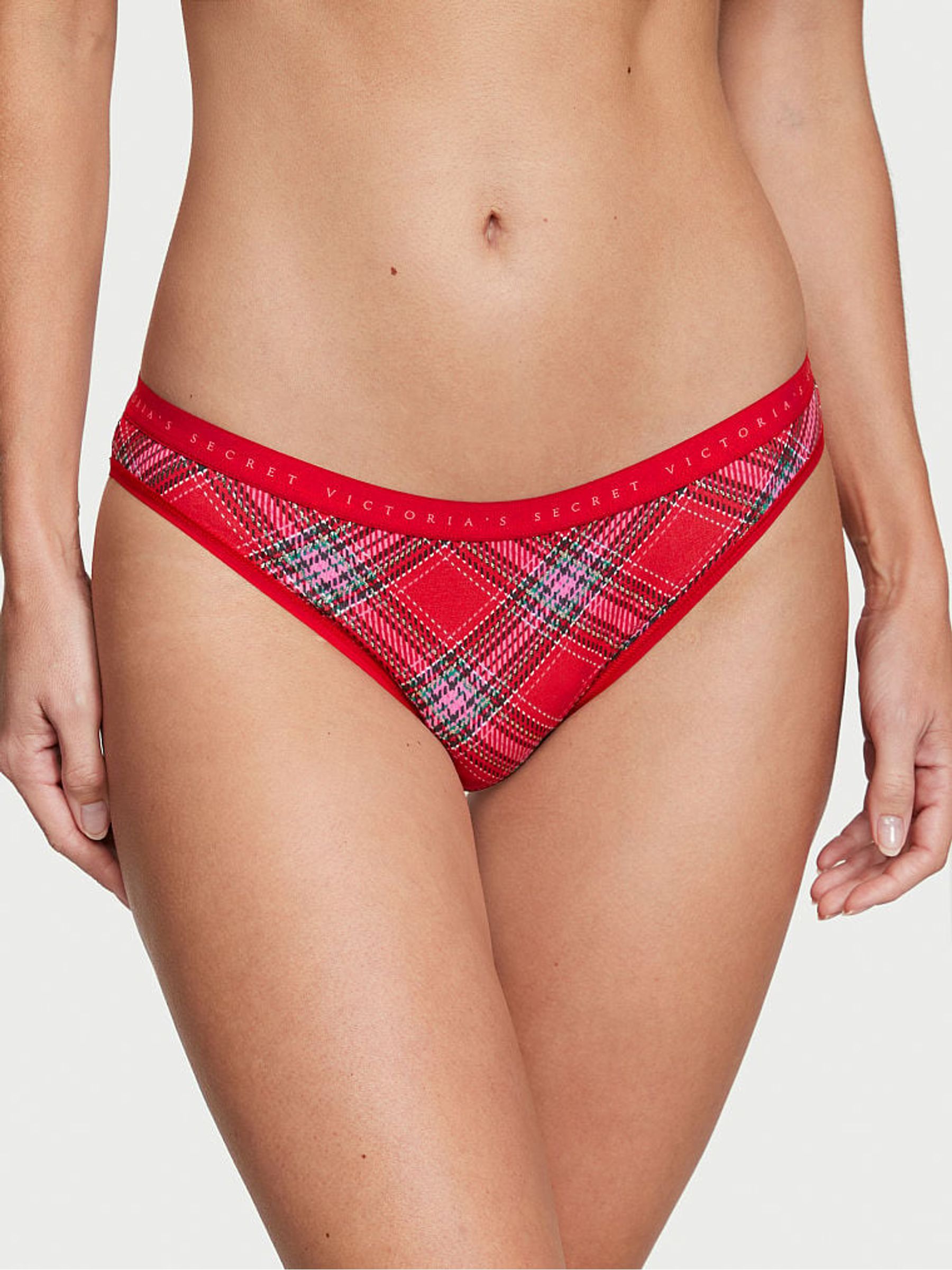Foil Lipstick Red Lovely Tartan Smooth Bikini Stretch Cotton Knickers - Image 1 of 3