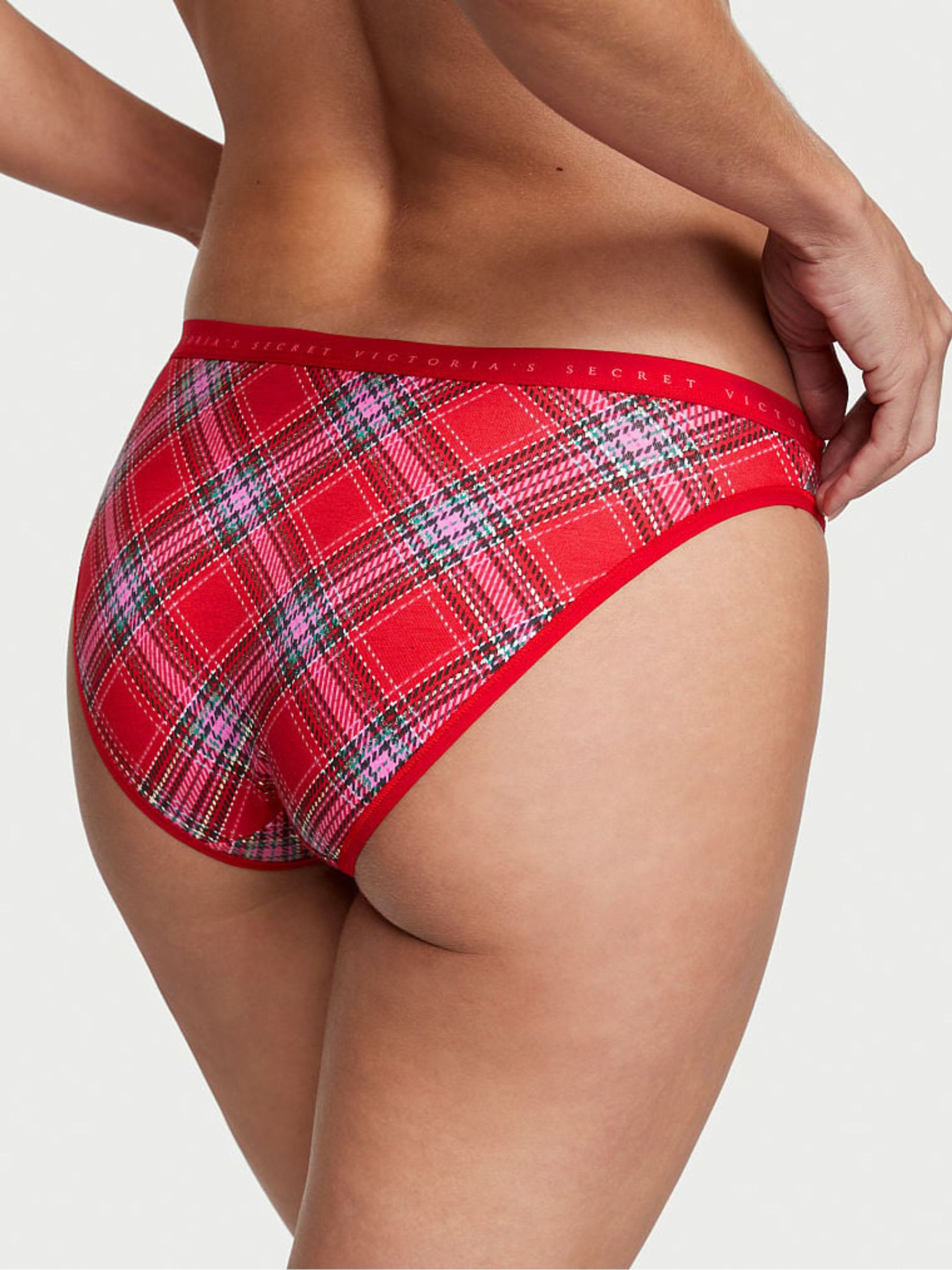 Foil Lipstick Red Lovely Tartan Smooth Bikini Stretch Cotton Knickers - Image 2 of 3