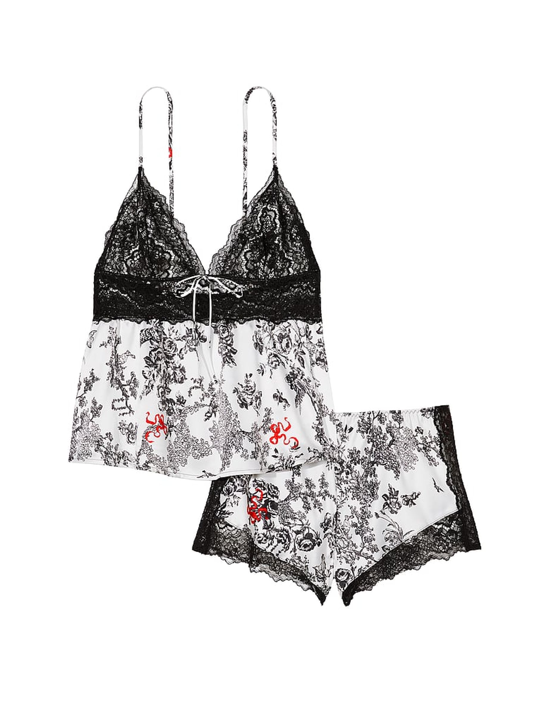 Porcelain Toile Stretch White Satin Cami Set - Image 3 of 3