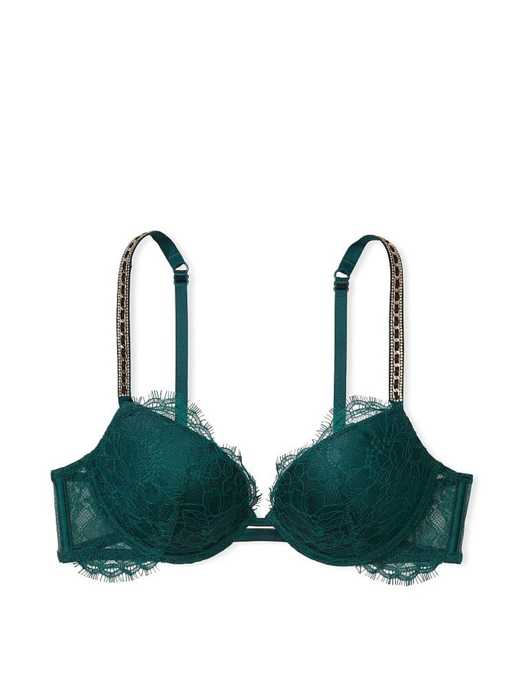 Black Ivy Green Lace Skinny Chain Shine Strap Push Up Bra - Image 3 of 3
