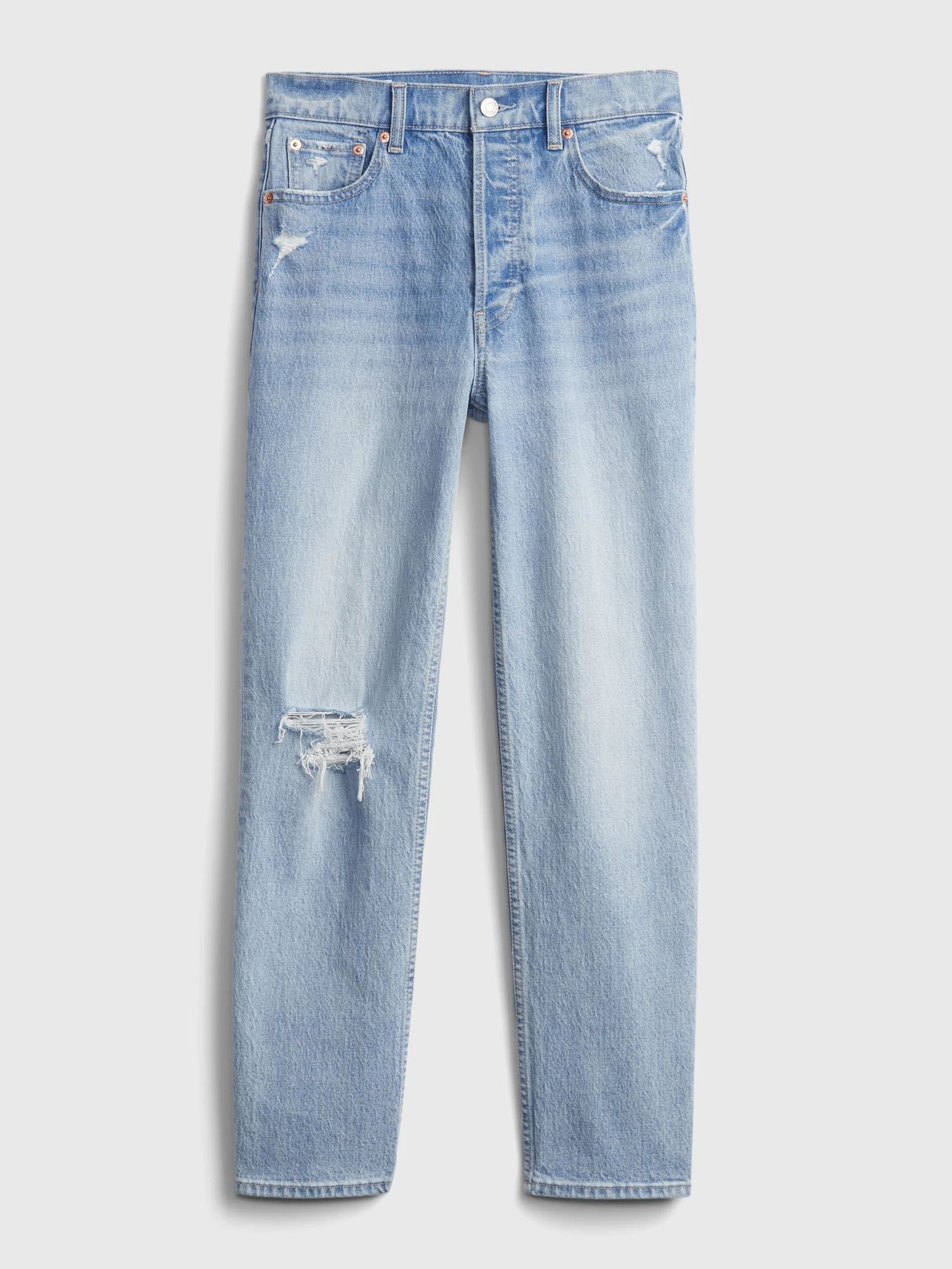 Light Wash Blue High Waisted Ripped Straight Jeans with Washwell - Image 6 of 6