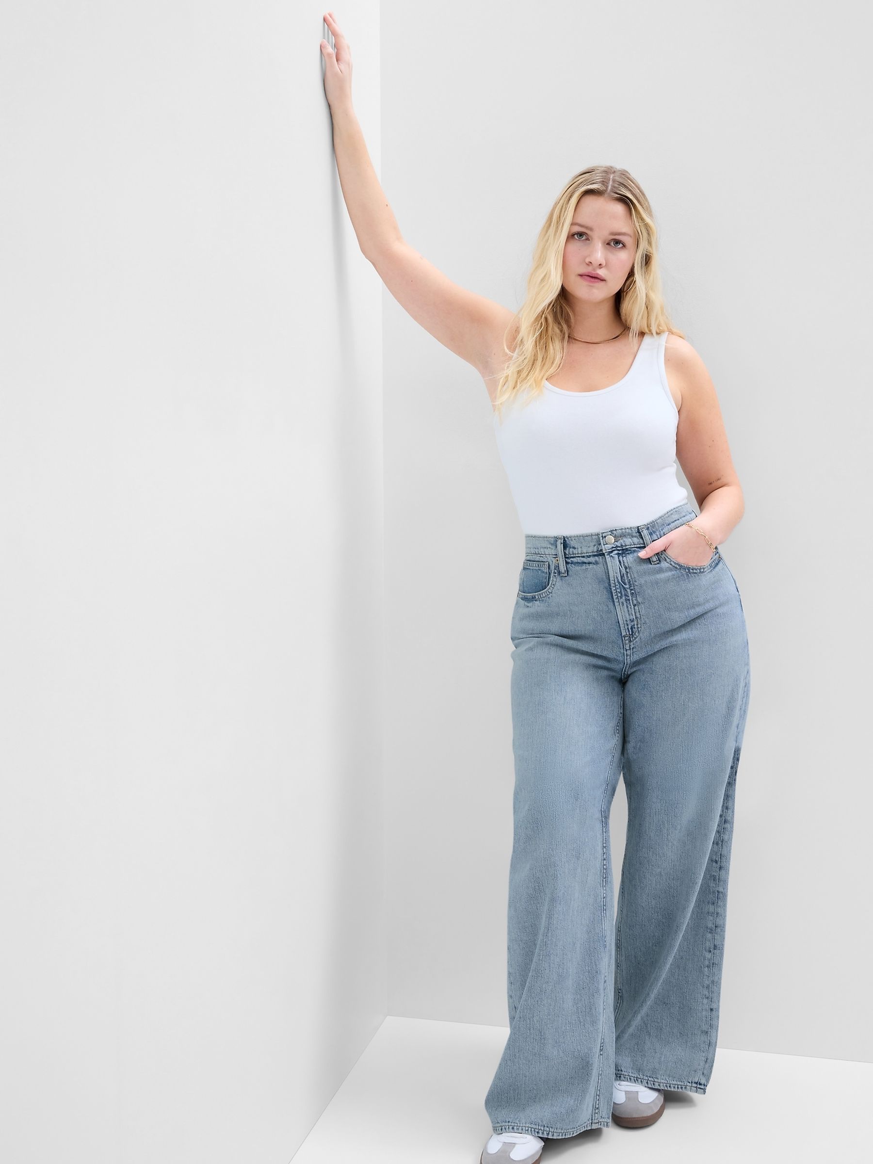 Light Blue High Waisted Stride Wide Leg Jeans - Image 3 of 6