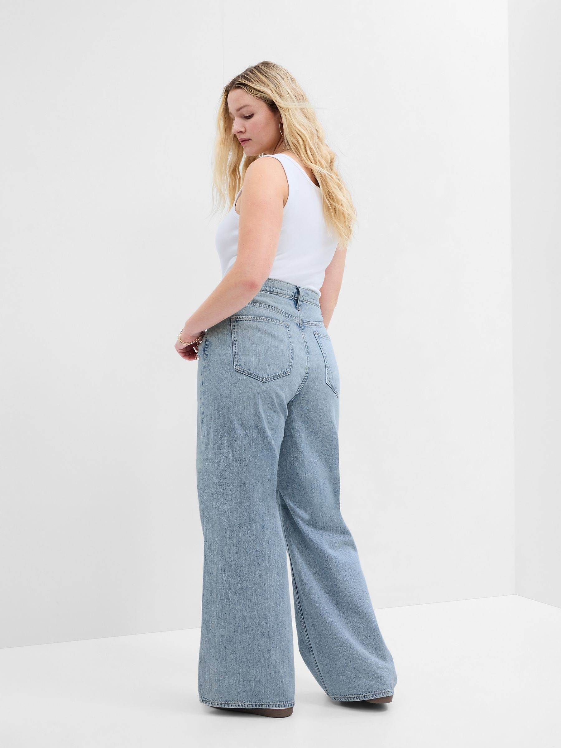 Light Blue High Waisted Stride Wide Leg Jeans - Image 5 of 6