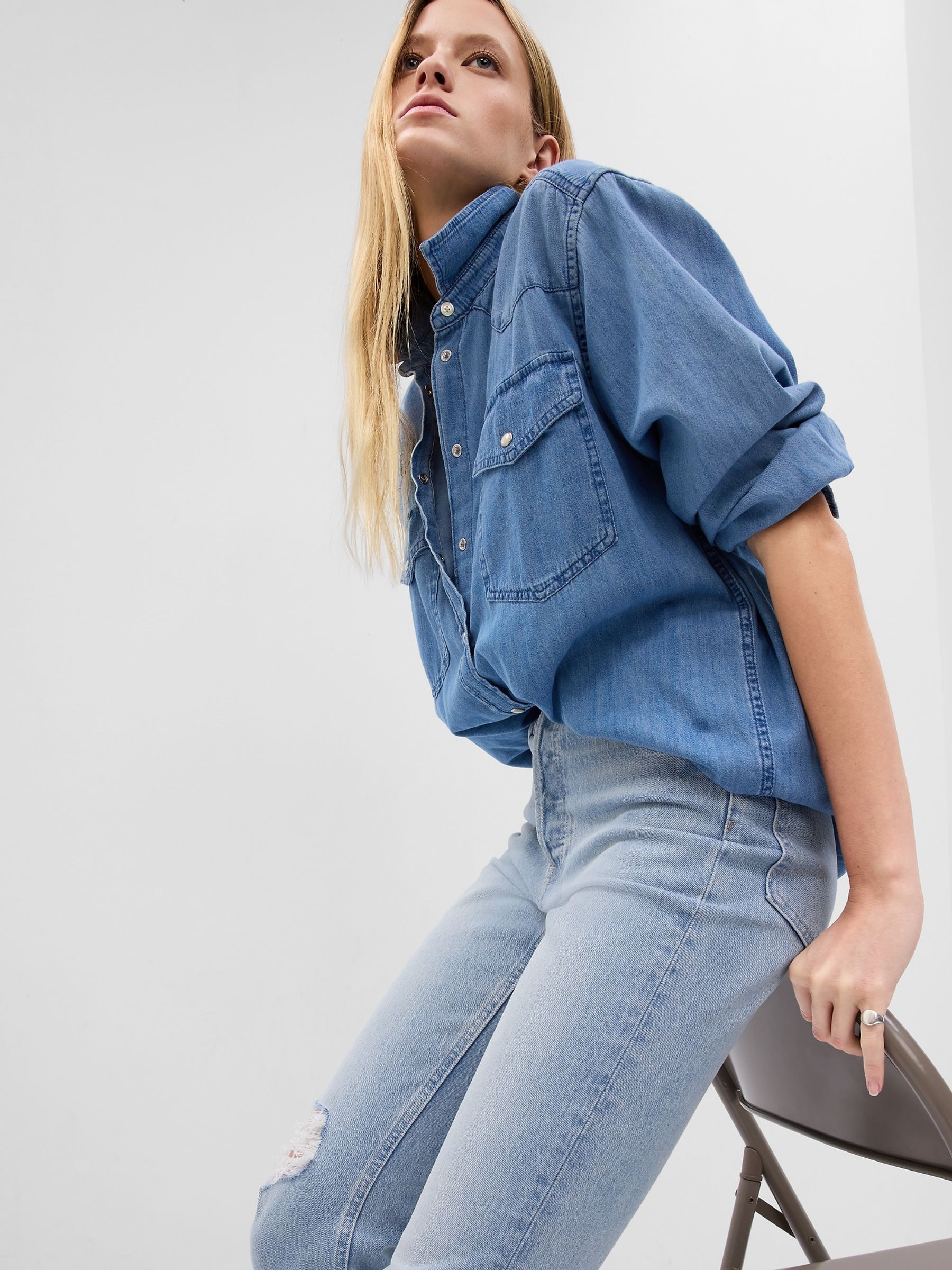 Blue High Waisted Ripped Straight Jeans - Image 5 of 5