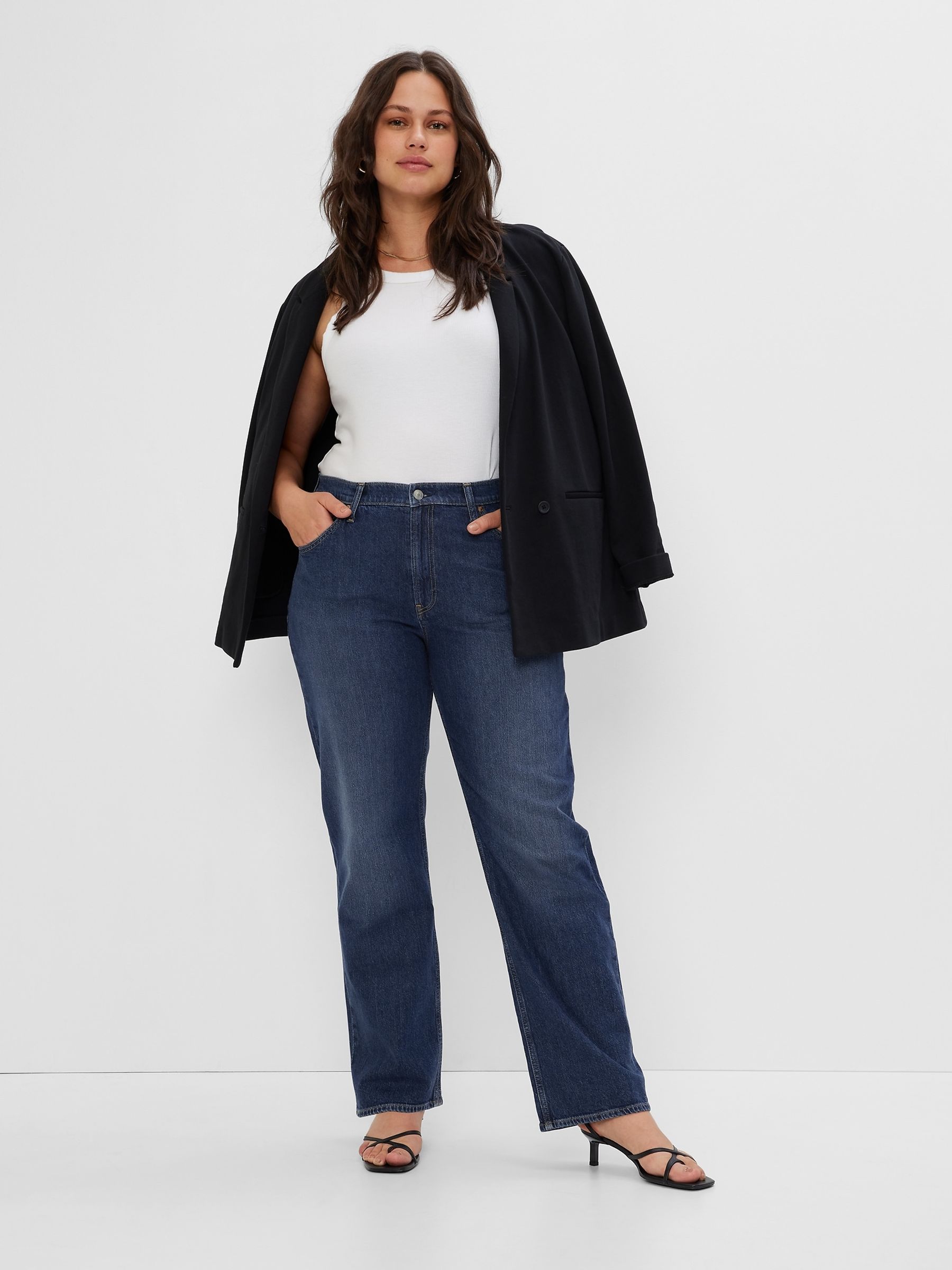Dark Indigo Blue Dark Indigo High Waisted Straight 90s Loose Jeans - Image 4 of 12