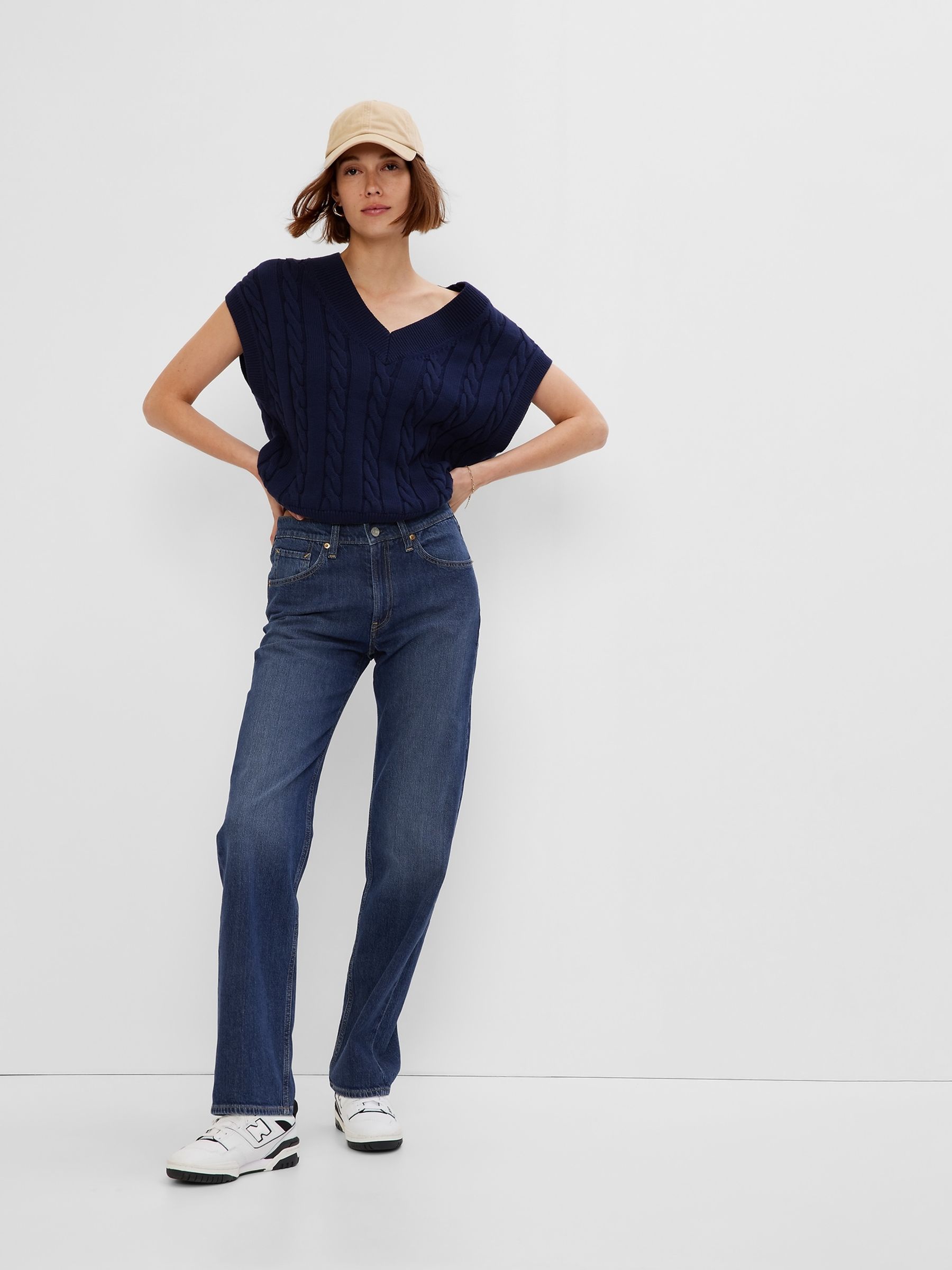 Dark Indigo Blue Dark Indigo High Waisted Straight 90s Loose Jeans - Image 7 of 12