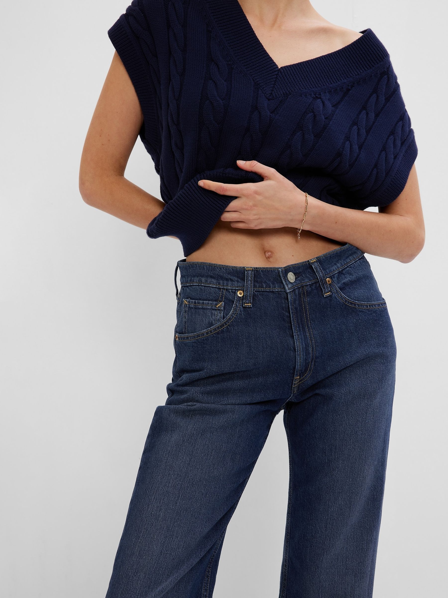 Dark Indigo Blue Dark Indigo High Waisted Straight 90s Loose Jeans - Image 8 of 12