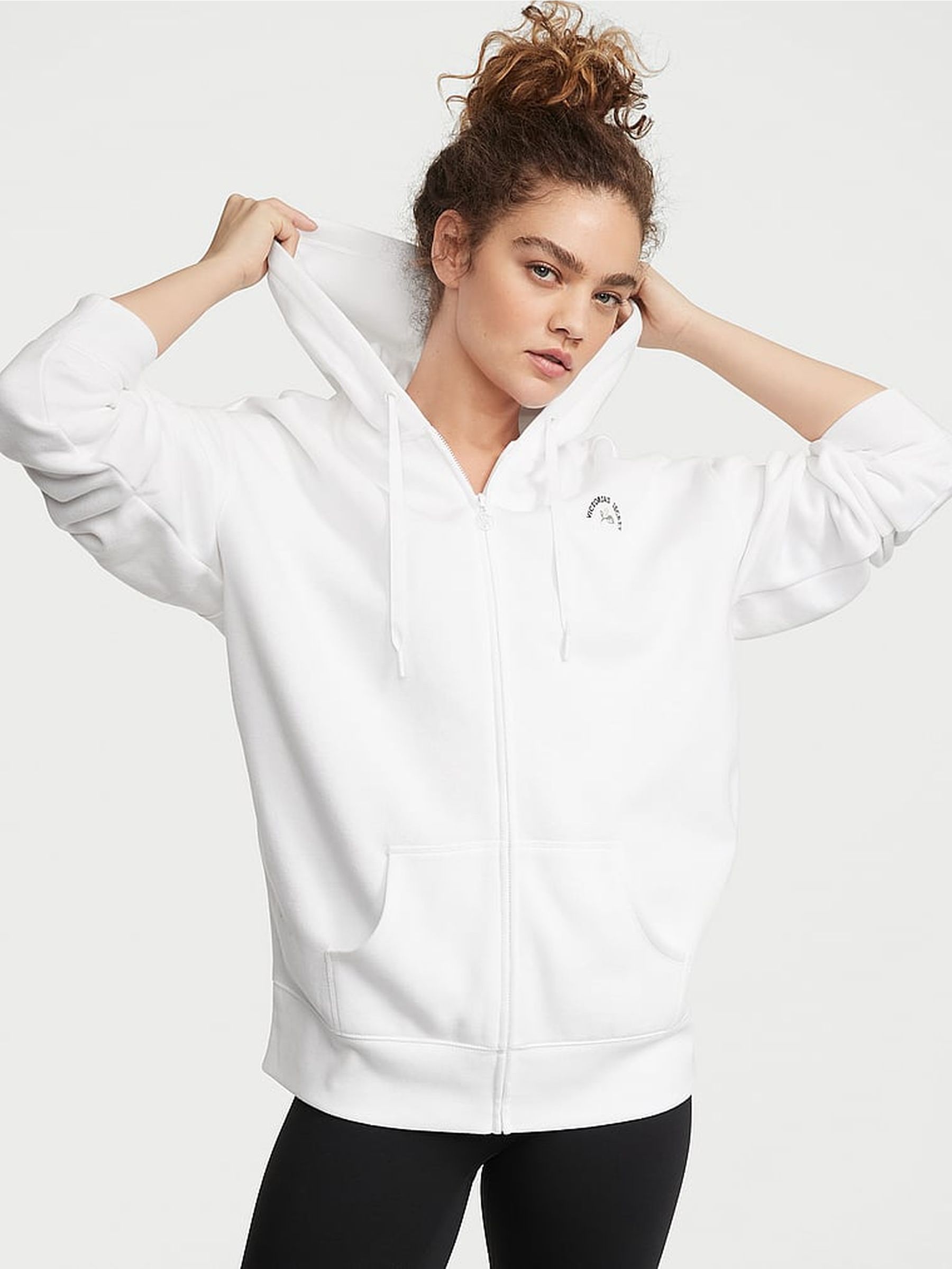 White Fleece Dahlia Zip Up Hoodie - Image 1 of 3