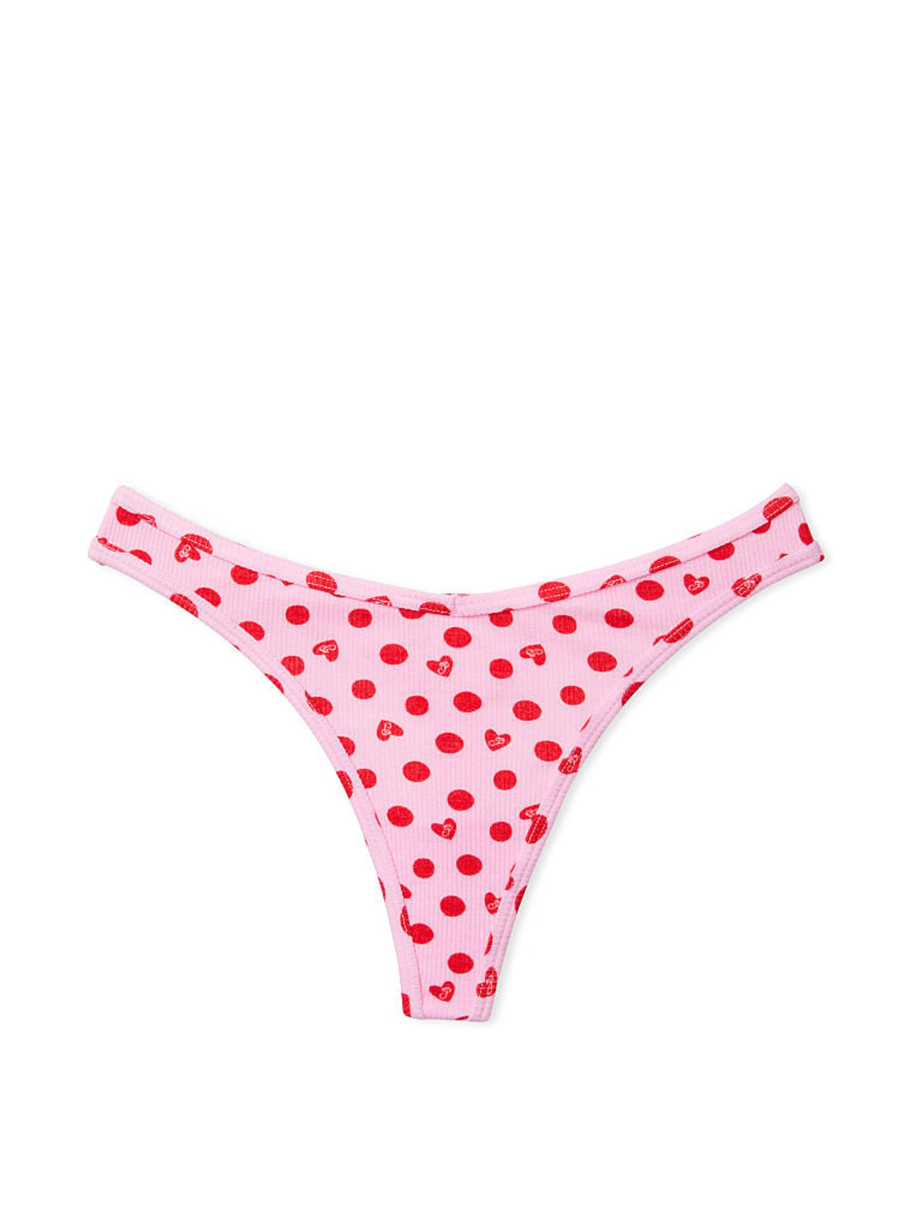 Pink Bubble Heart Print Rib Cotton Thong Knickers - Image 3 of 3